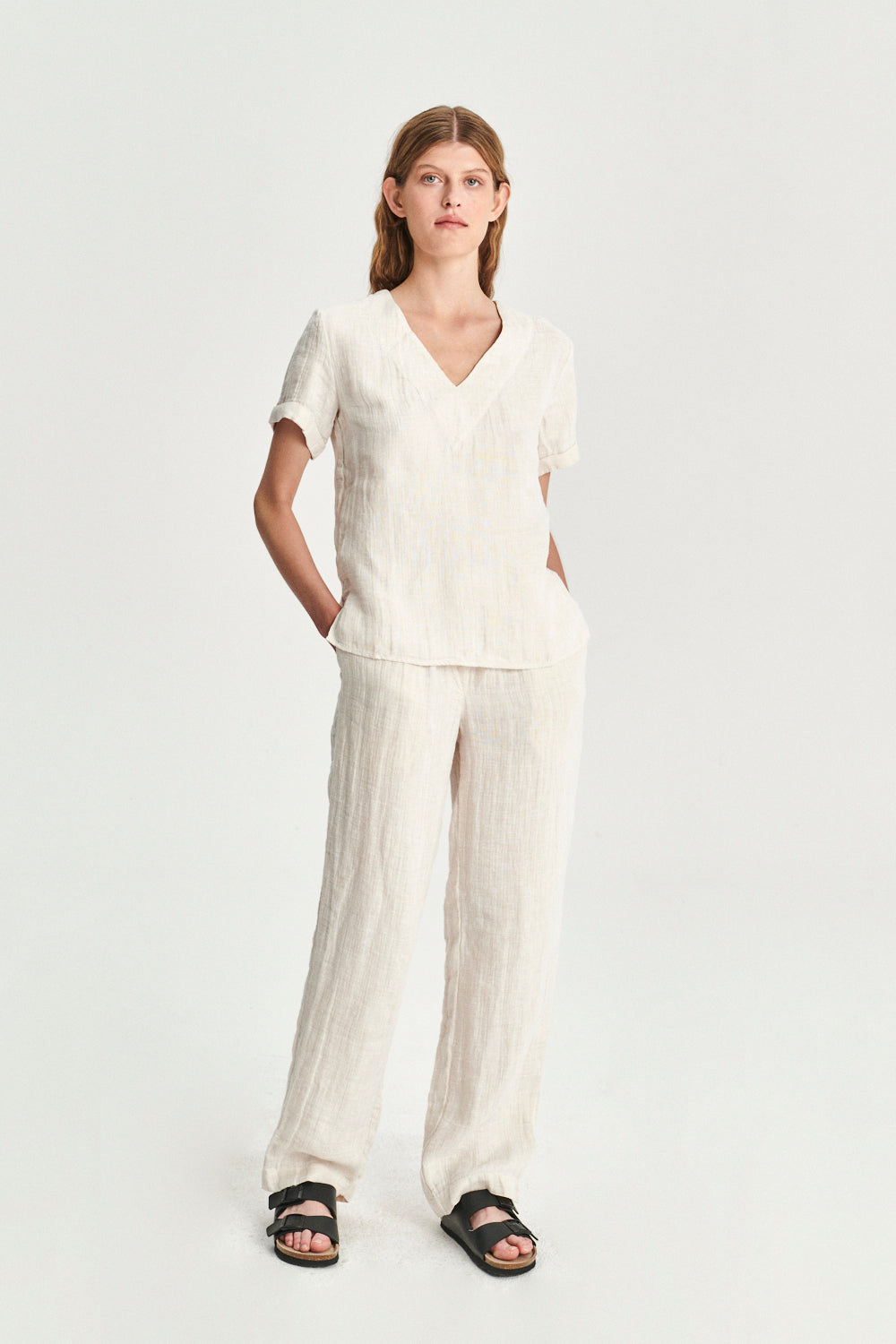 Relaxed Top in a Double Sided Off-White Fatigue Italian Linen