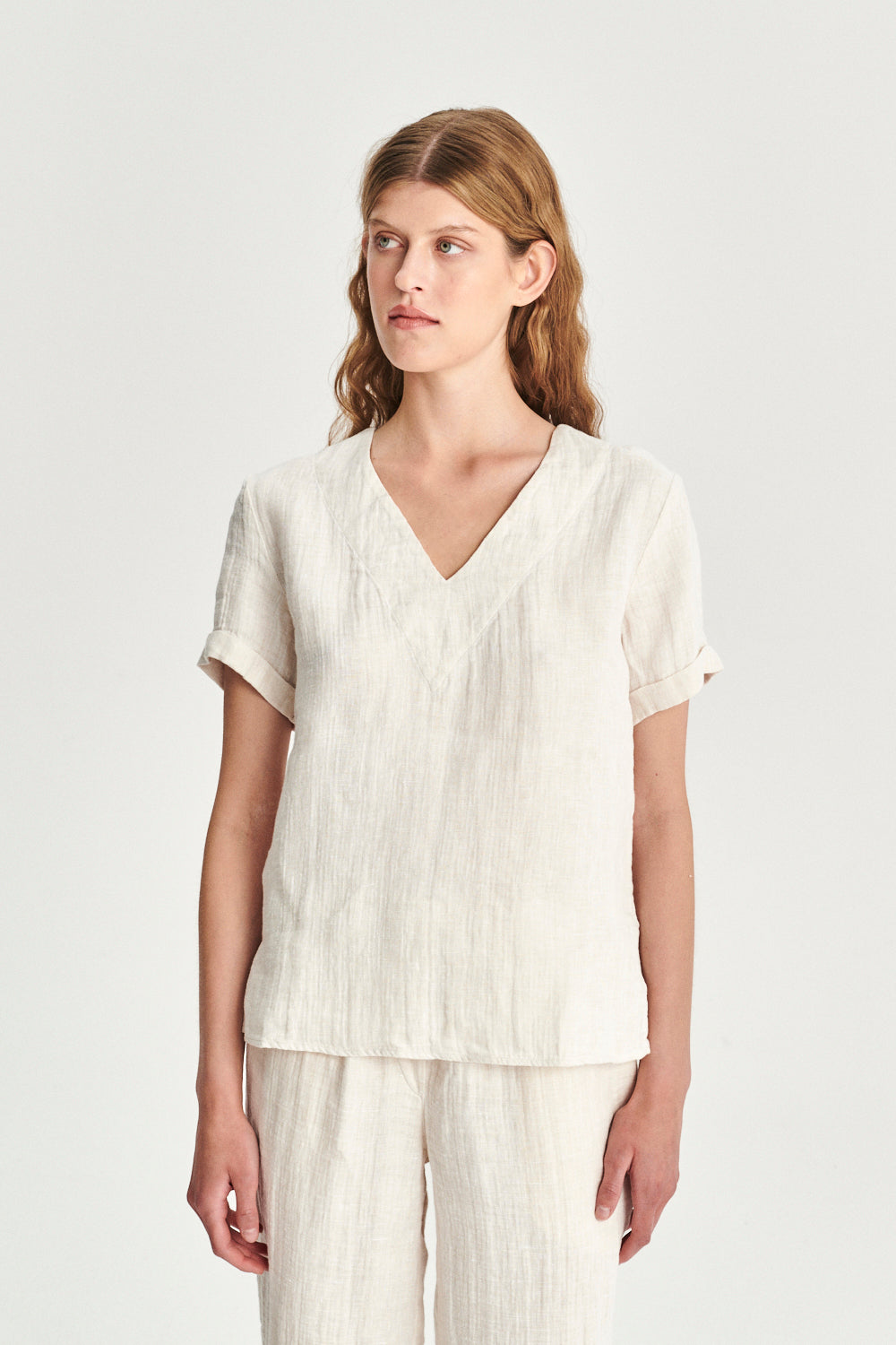 Relaxed Top in a Double Sided Off-White Fatigue Italian Linen