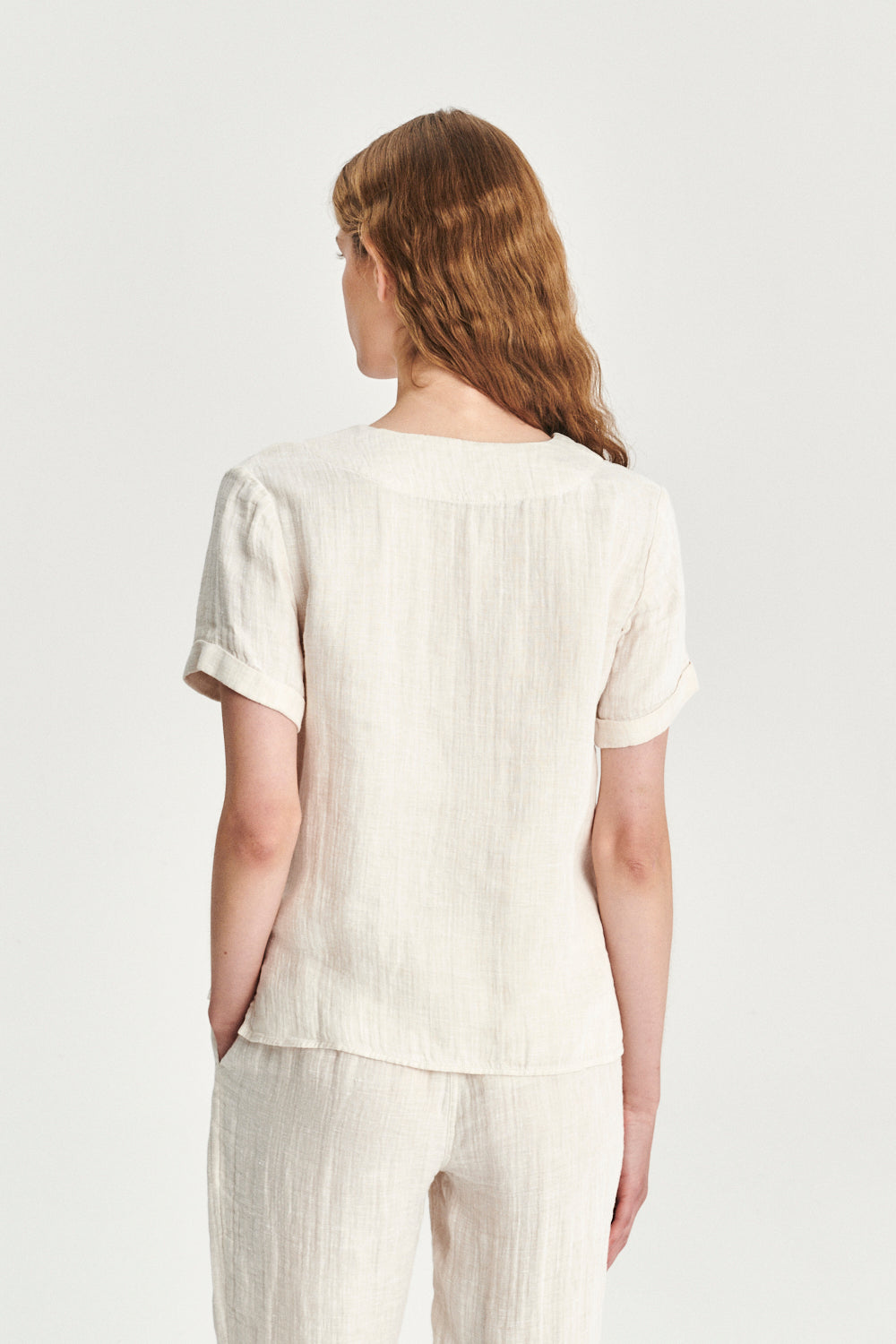 Relaxed Top in a Double Sided Off-White Fatigue Italian Linen