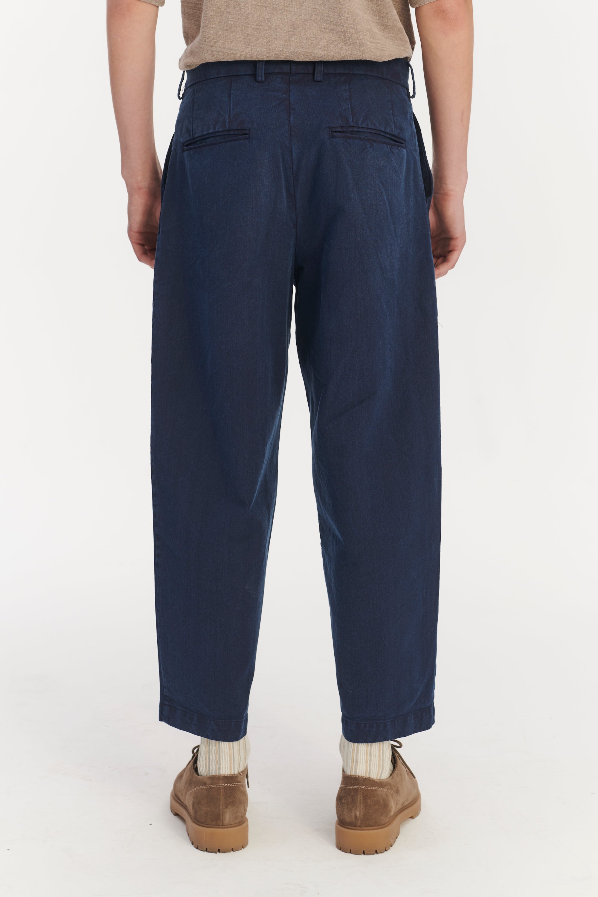 Cropped Trousers in a Navy Blue Rinsed Italian Cotton Denim