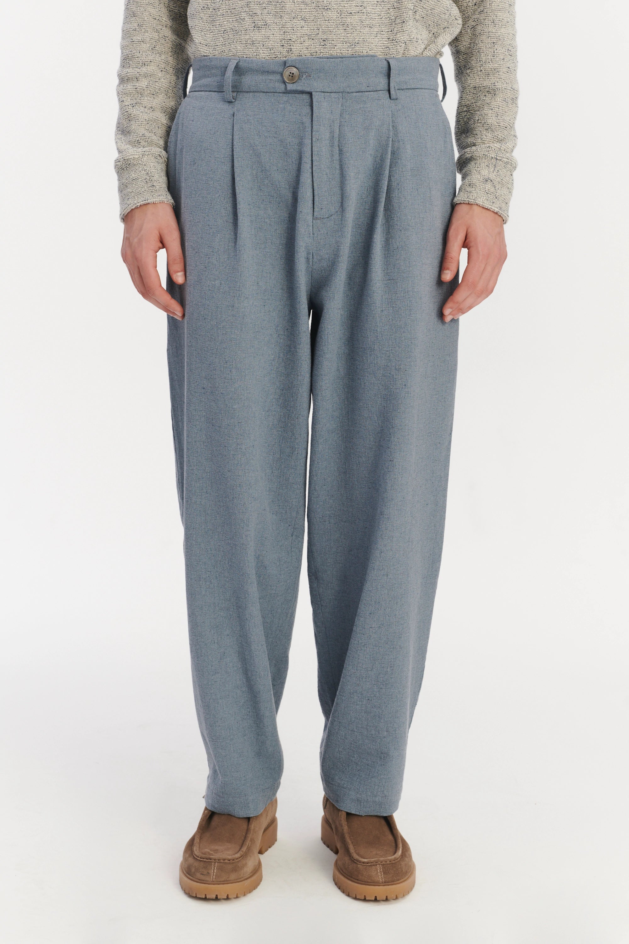 Cropped Trousers in a Pale Sky Blue Italian Recycled Cotton Denim