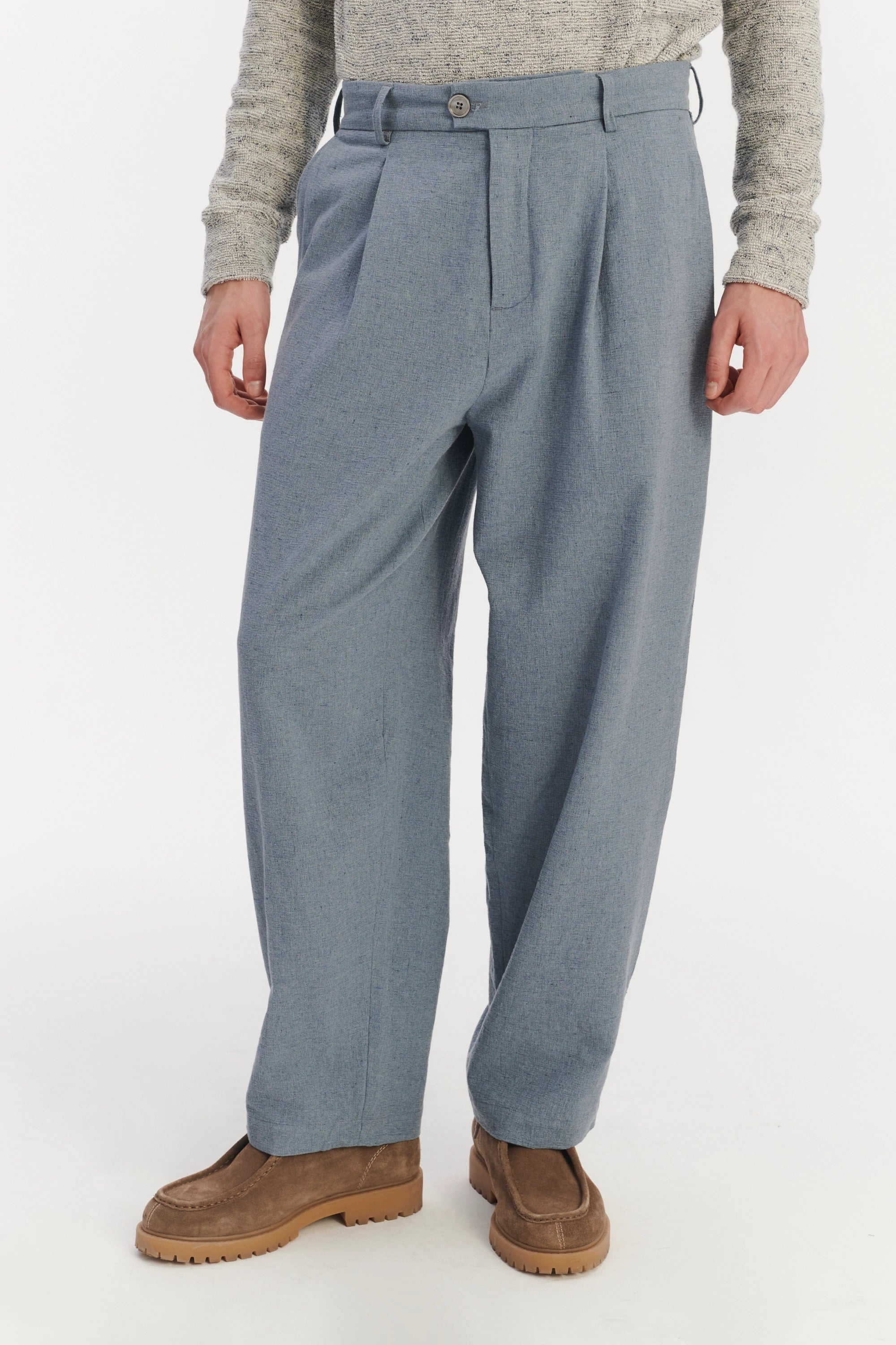 Cropped Trousers in a Pale Sky Blue Italian Recycled Cotton Denim