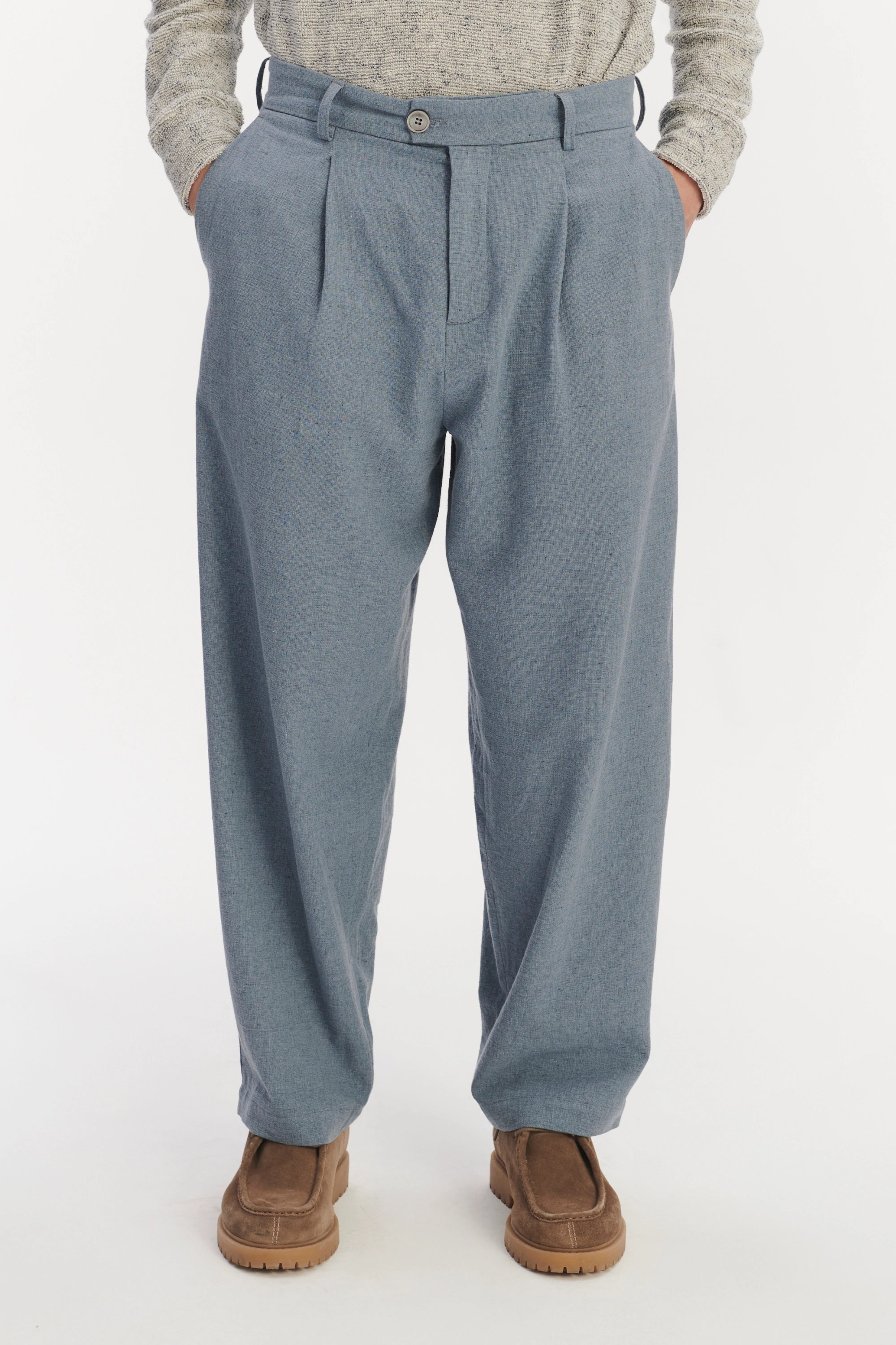 Cropped Trousers in a Pale Sky Blue Italian Recycled Cotton Denim