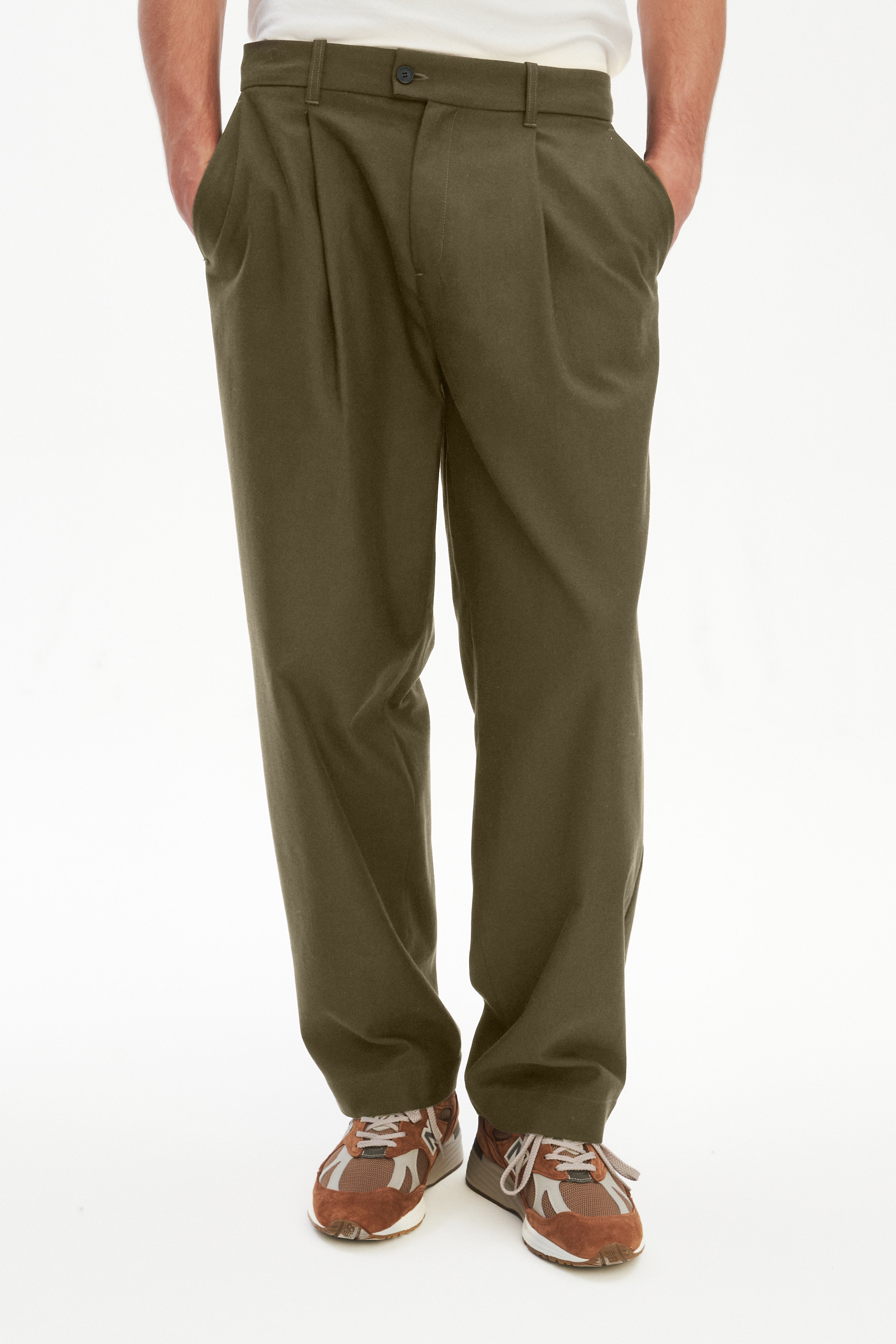 Amsterdam Trousers in a Firm Khaki Green Cotton from Italy