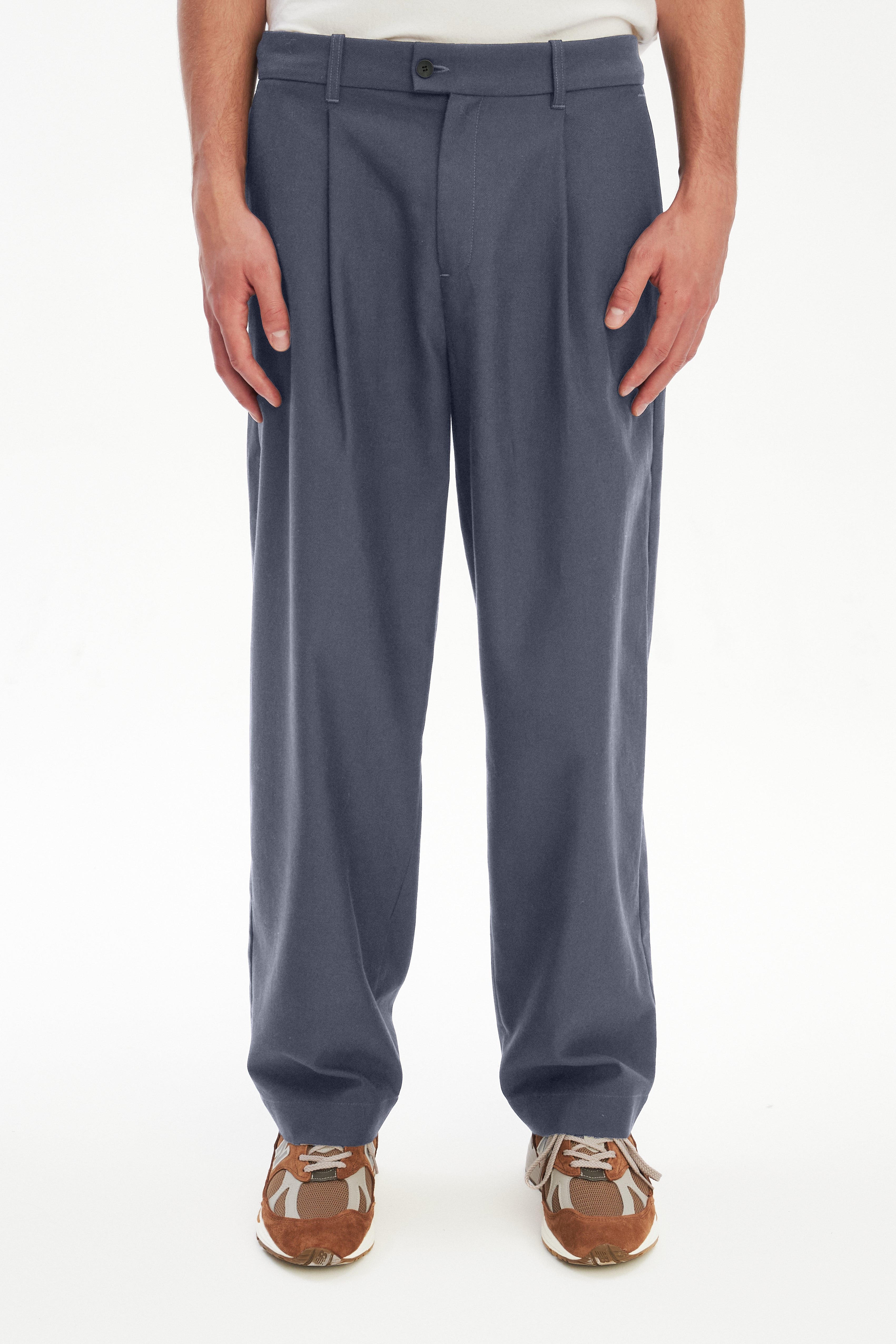 Amsterdam Trousers in a Steel Blue Subtle Firm Italian Organic Cotton
