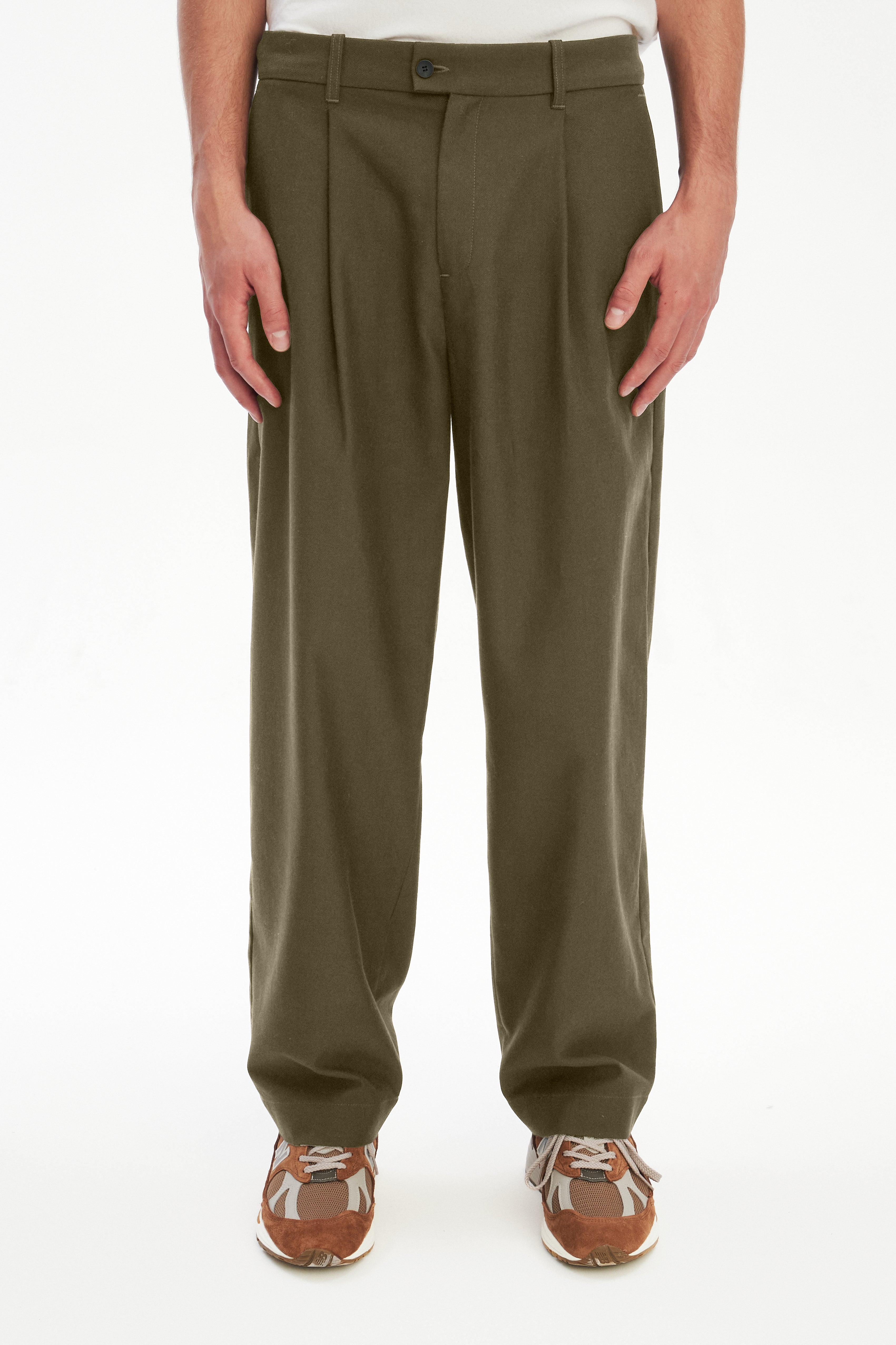Amsterdam Trousers in a Firm Khaki Green Cotton from Italy