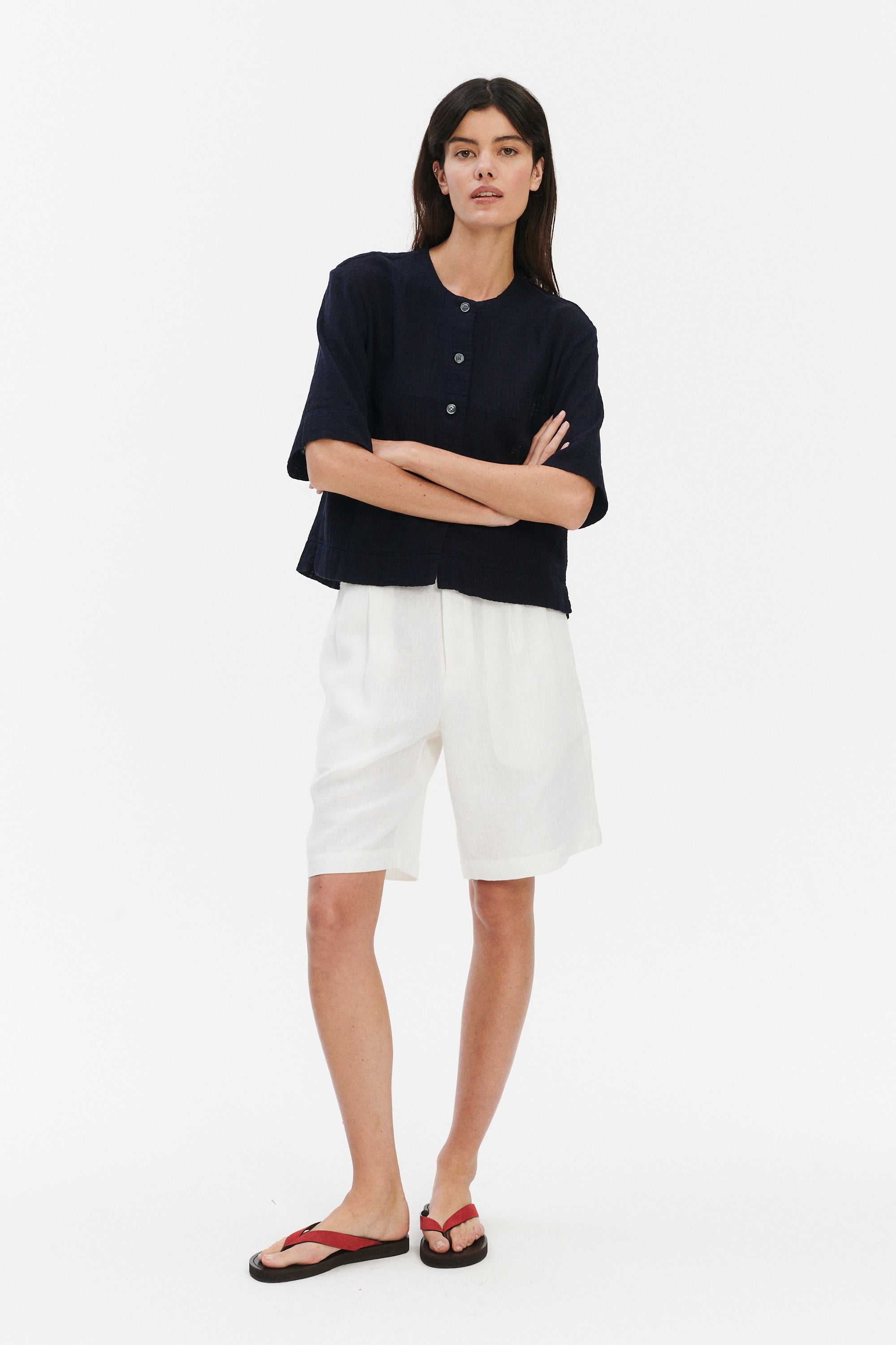 Relaxed Shirt Jacket in a Dark Navy Airy Structural Portuguese Cotton