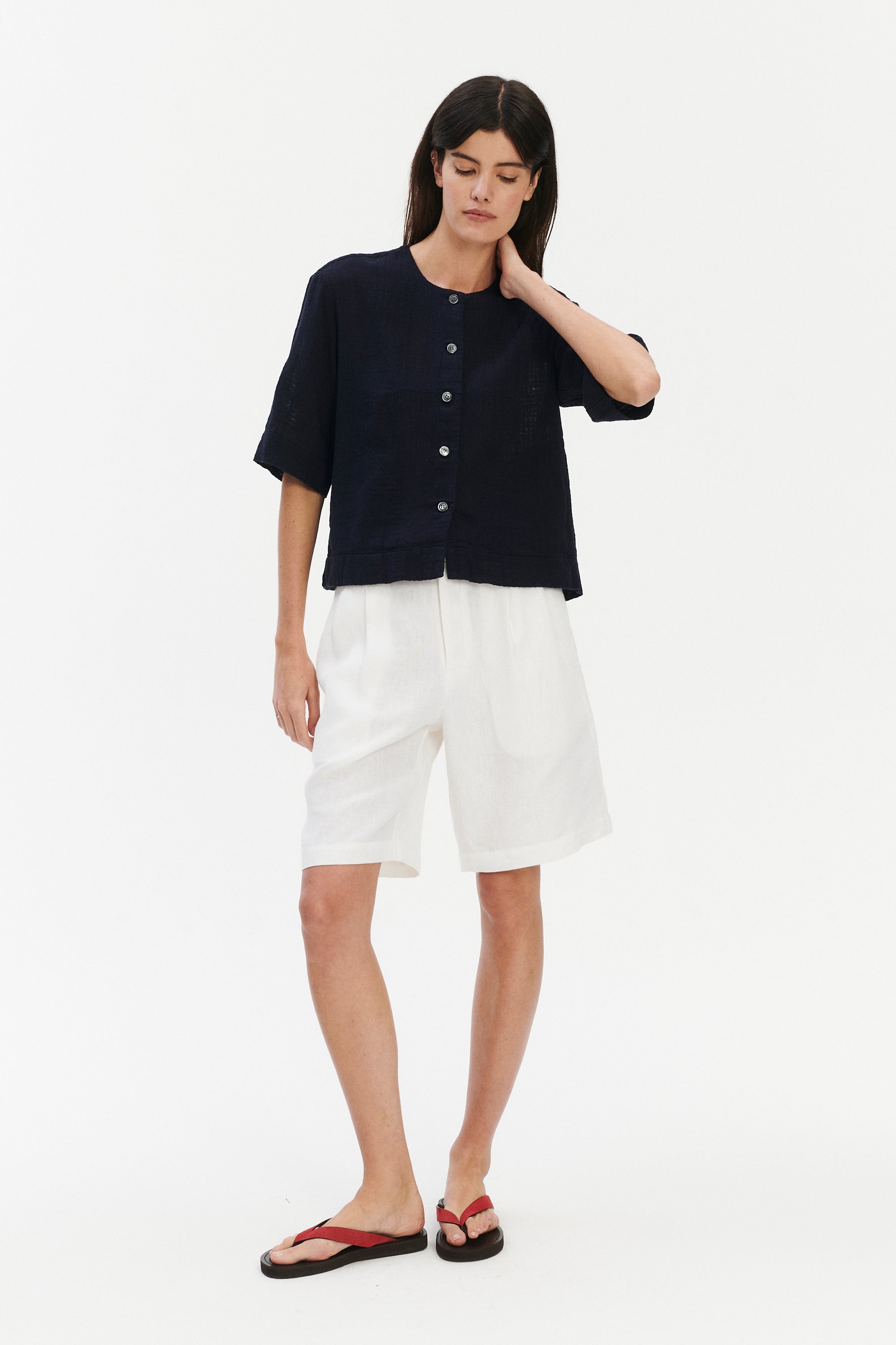 Relaxed Shirt Jacket in a Dark Navy Airy Structural Portuguese Cotton