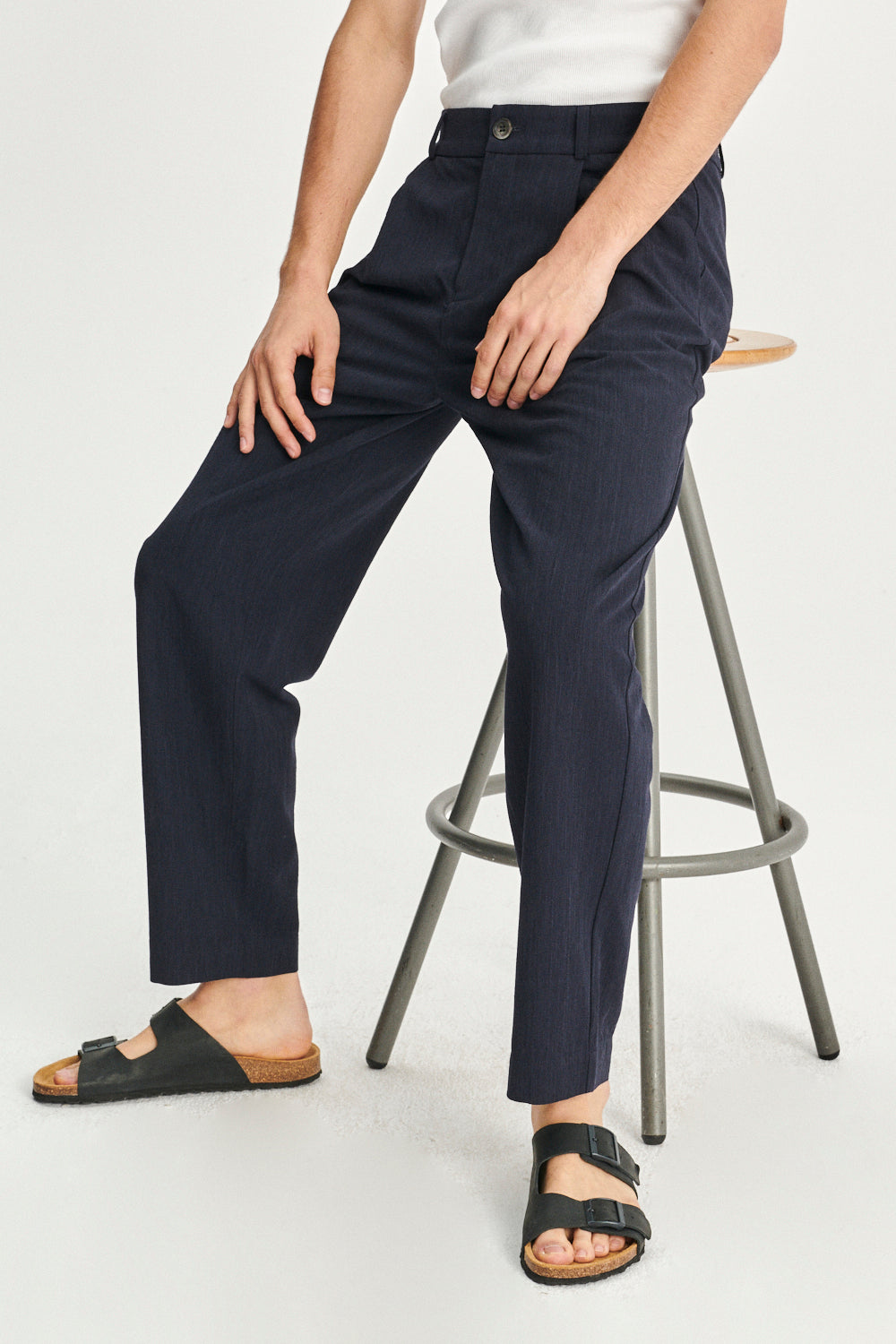 Genuine Trousers in a Navy Italian Virgin Wool and Viscose Crepe