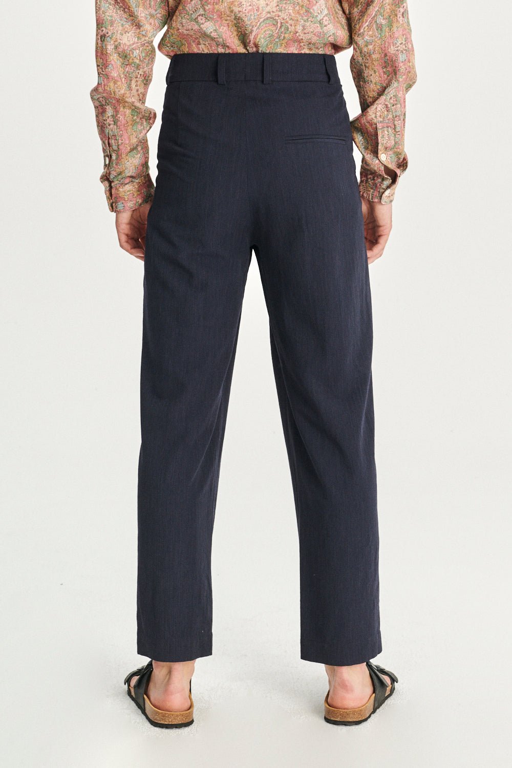 Genuine Trousers in a Blue Italian Virgin Wool and Viscose Fine Crepe
