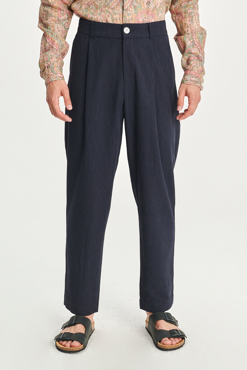 Genuine Trousers in a Blue Italian Virgin Wool and Viscose Fine Crepe