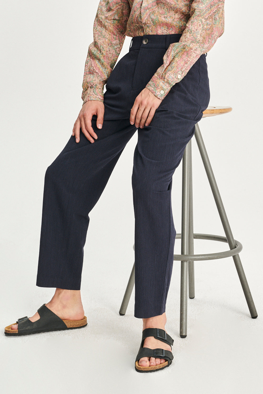 Genuine Trousers in a Blue Italian Virgin Wool and Viscose Fine Crepe