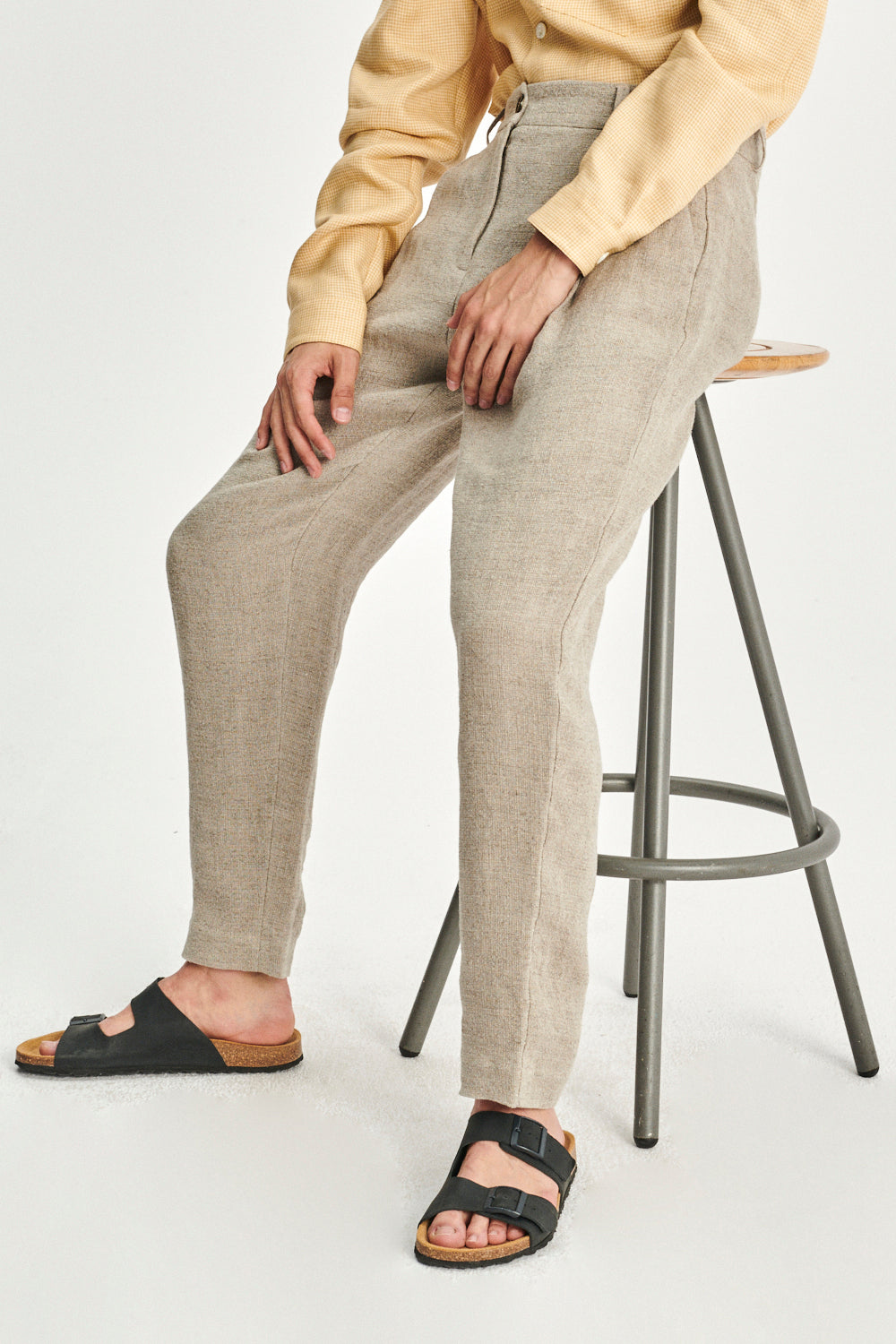 Genuine Trousers in a Beige Fluid Italian Linen Crepe