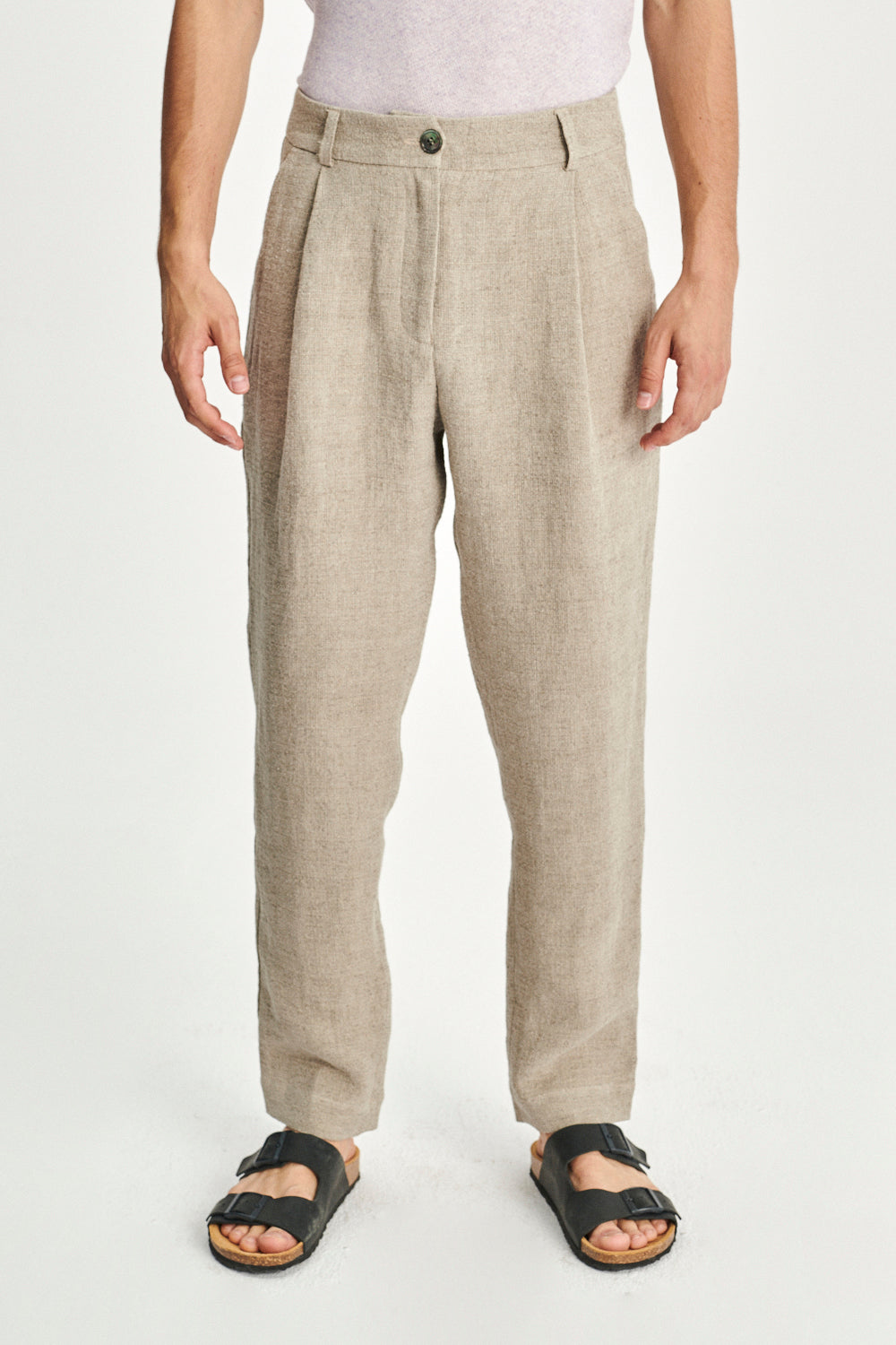 Genuine Trousers in a Beige Fluid and Structured Italian Linen Crepe