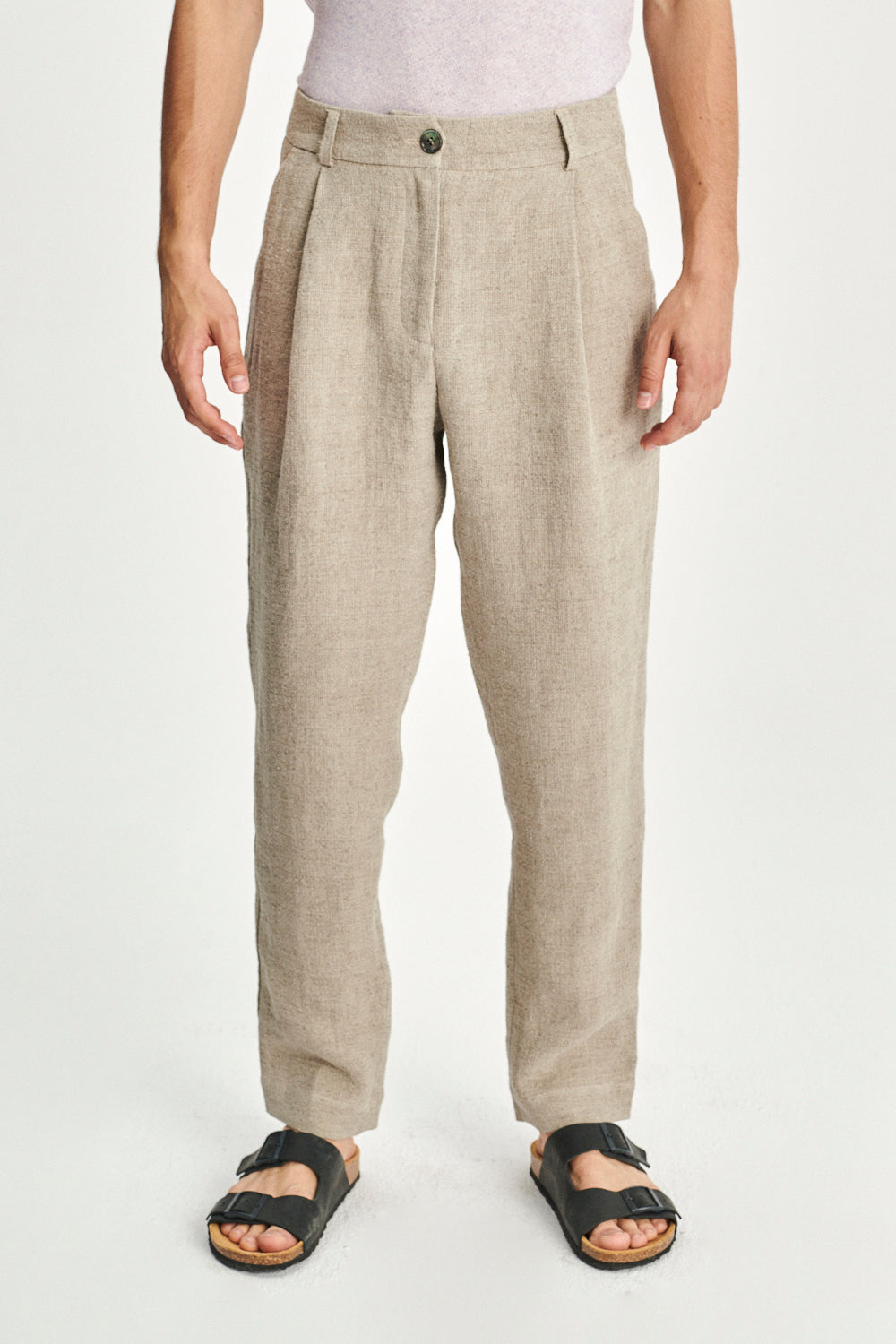 Genuine Trousers in a Beige Fluid Italian Linen Crepe