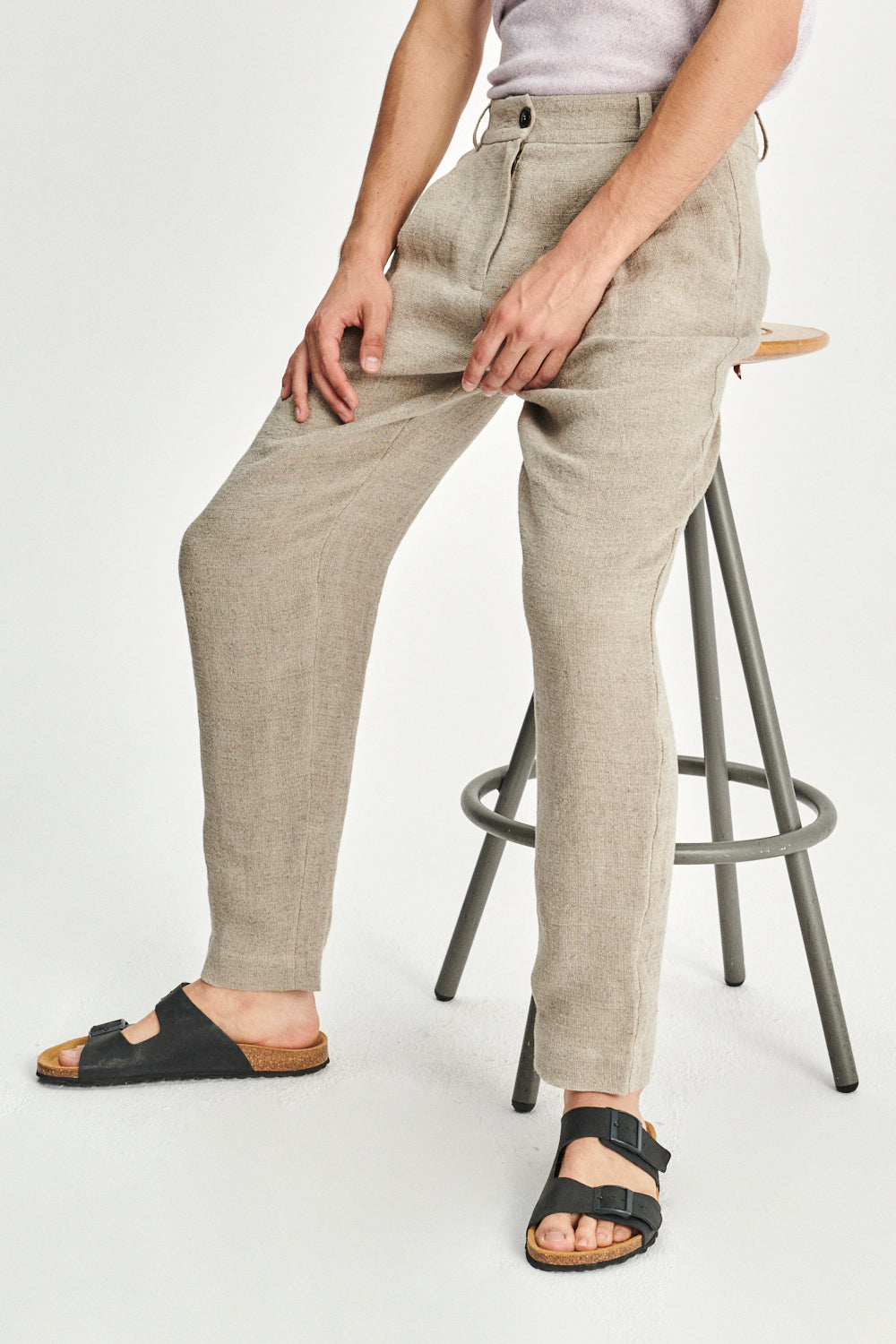 Genuine Trousers in a Beige Fluid and Structured Italian Linen Crepe