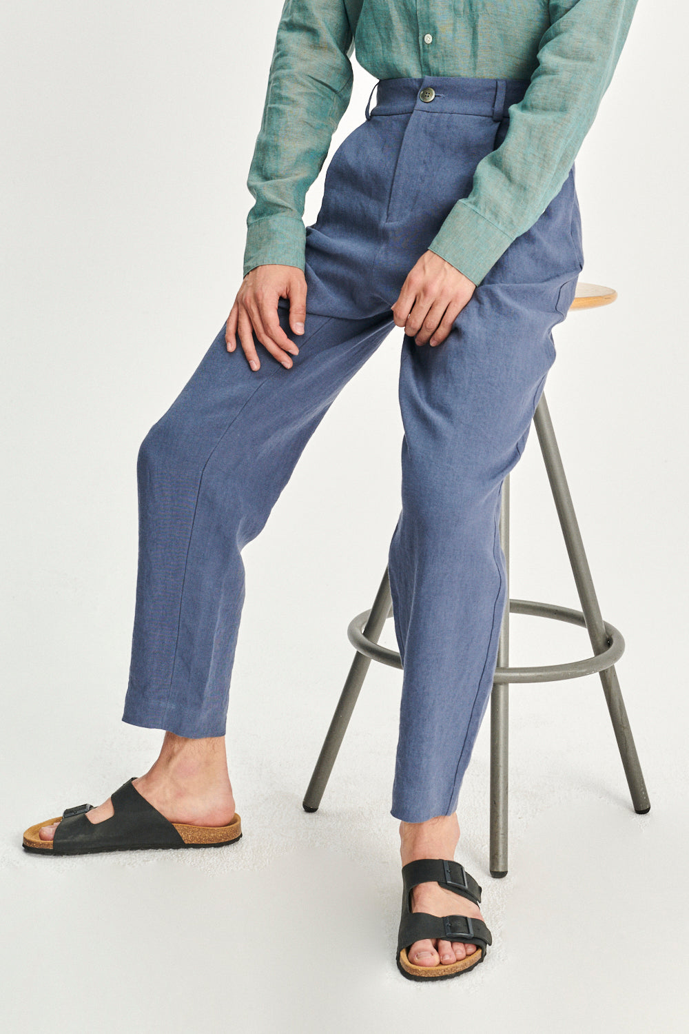 Genuine Trousers in a Police Blue Fine Sustainable Belgian Linen
