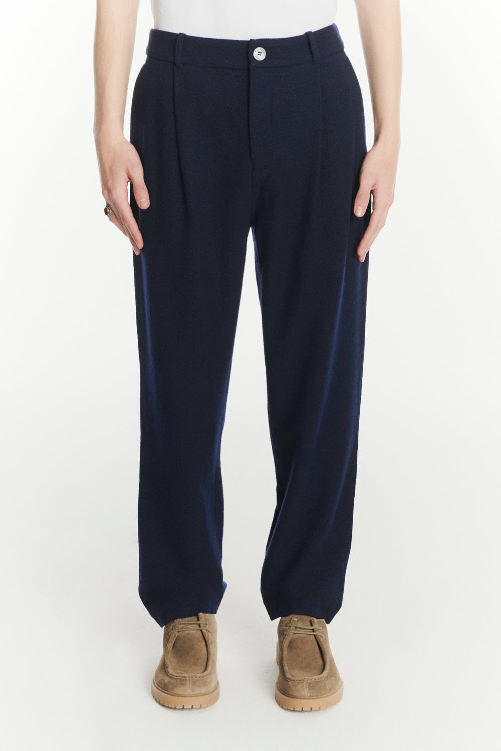 Genuine Trousers in a Navy Blue Italian Virgin Wool and Cotton Seersucker