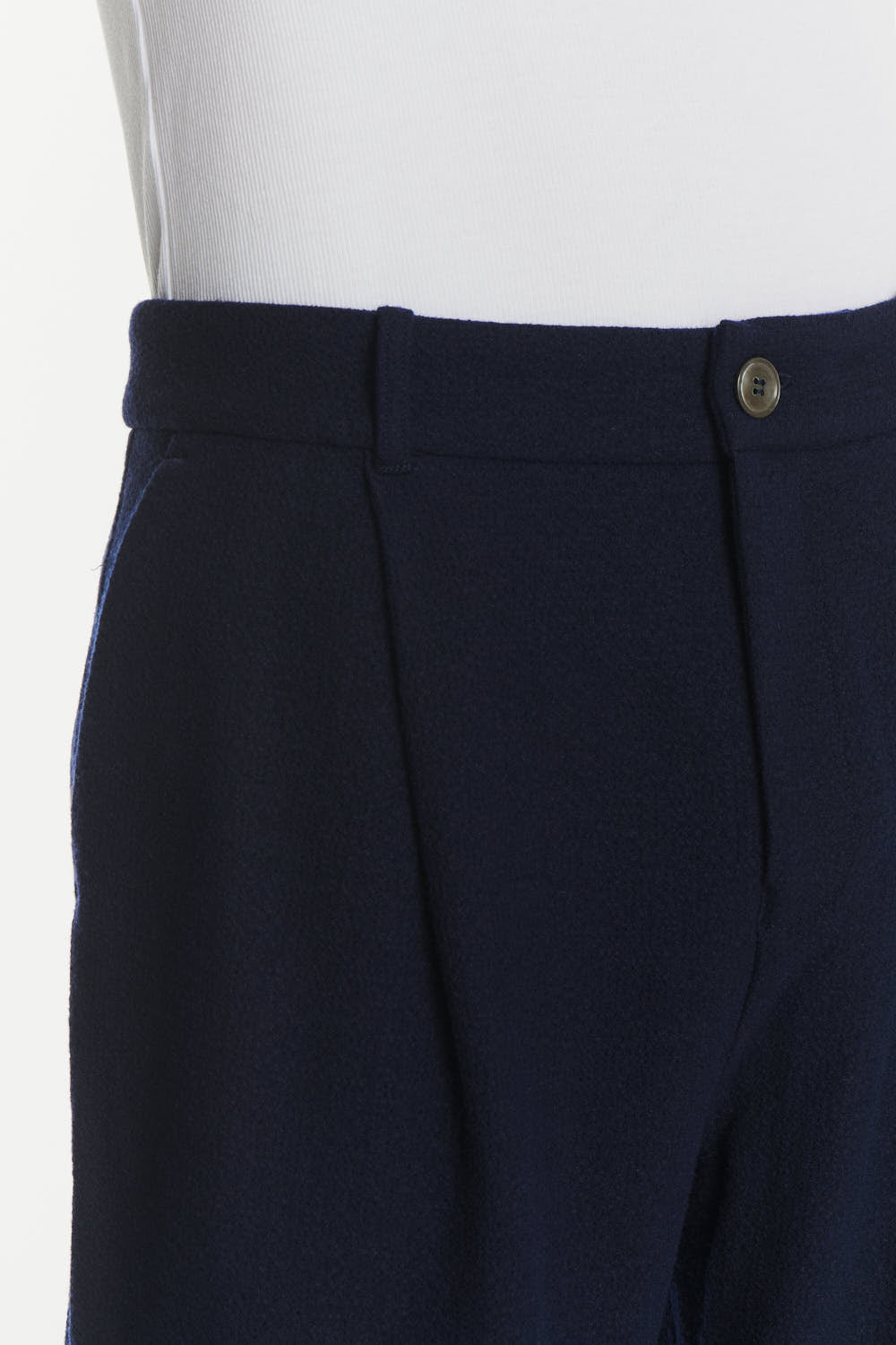 Genuine Trousers in a Navy Blue Italian Virgin Wool and Cotton Seersucker