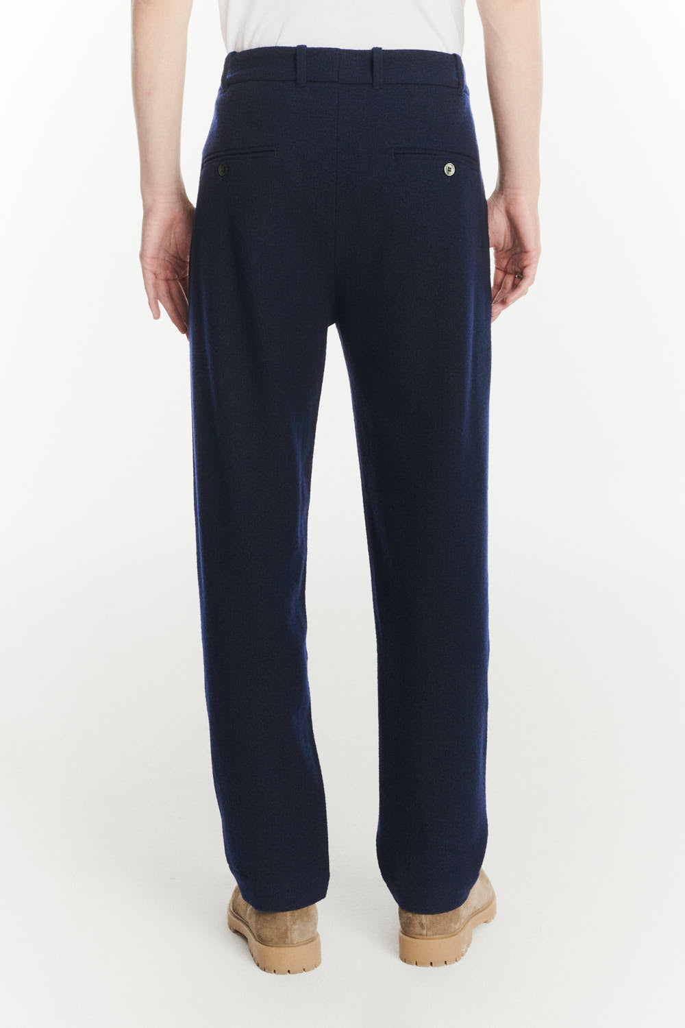 Genuine Trousers in a Navy Blue Italian Virgin Wool and Cotton Seersucker