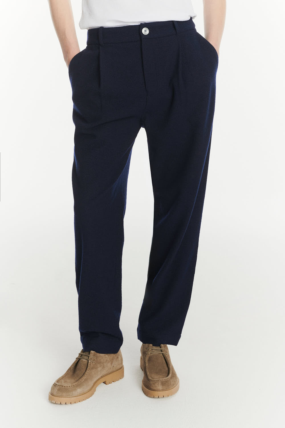 Genuine Trousers in a Navy Blue Italian Virgin Wool and Cotton Seersucker