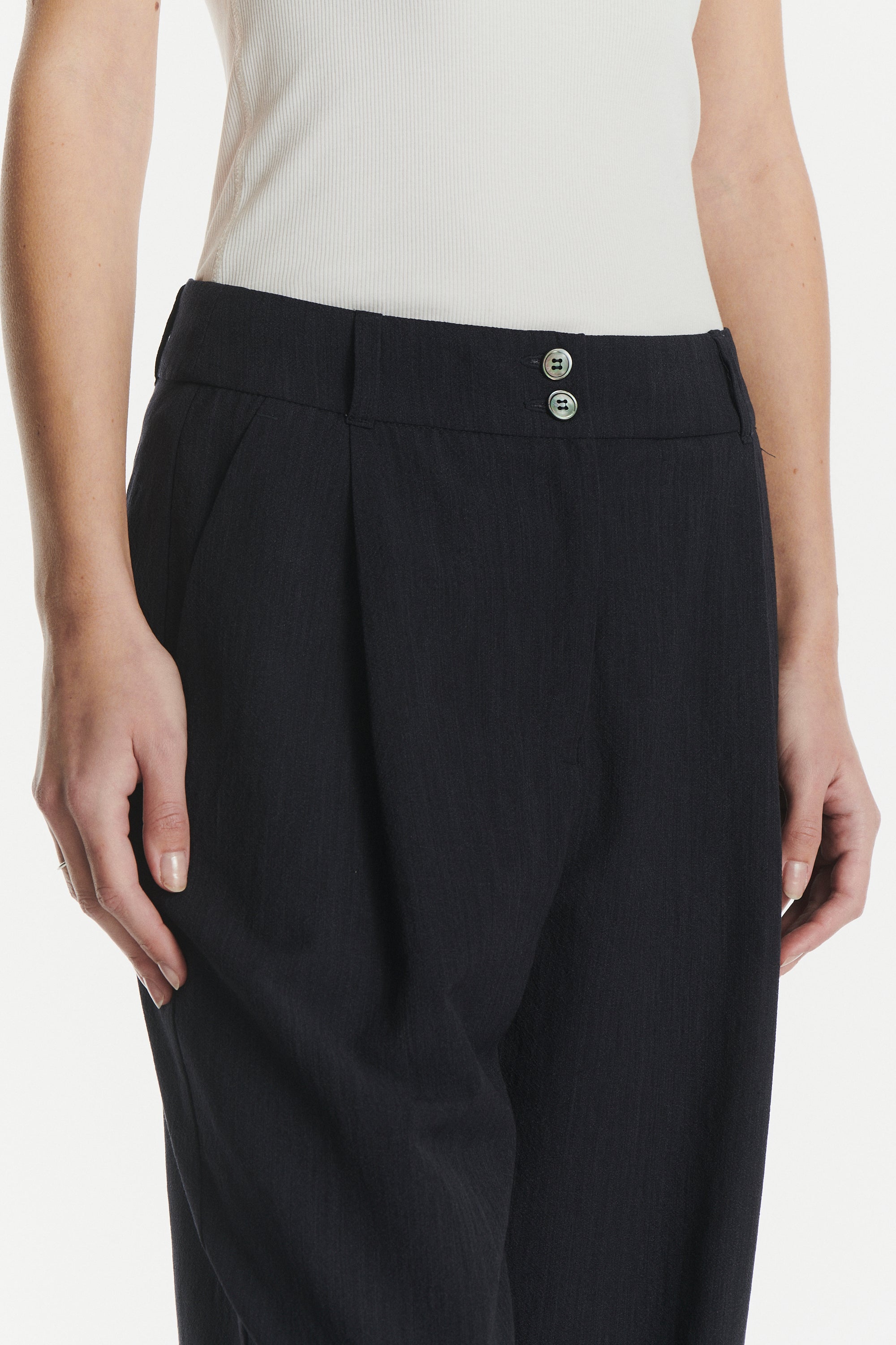 Genuine Trousers in a Navy Blue Italian Virgin Wool and Viscose Crepe