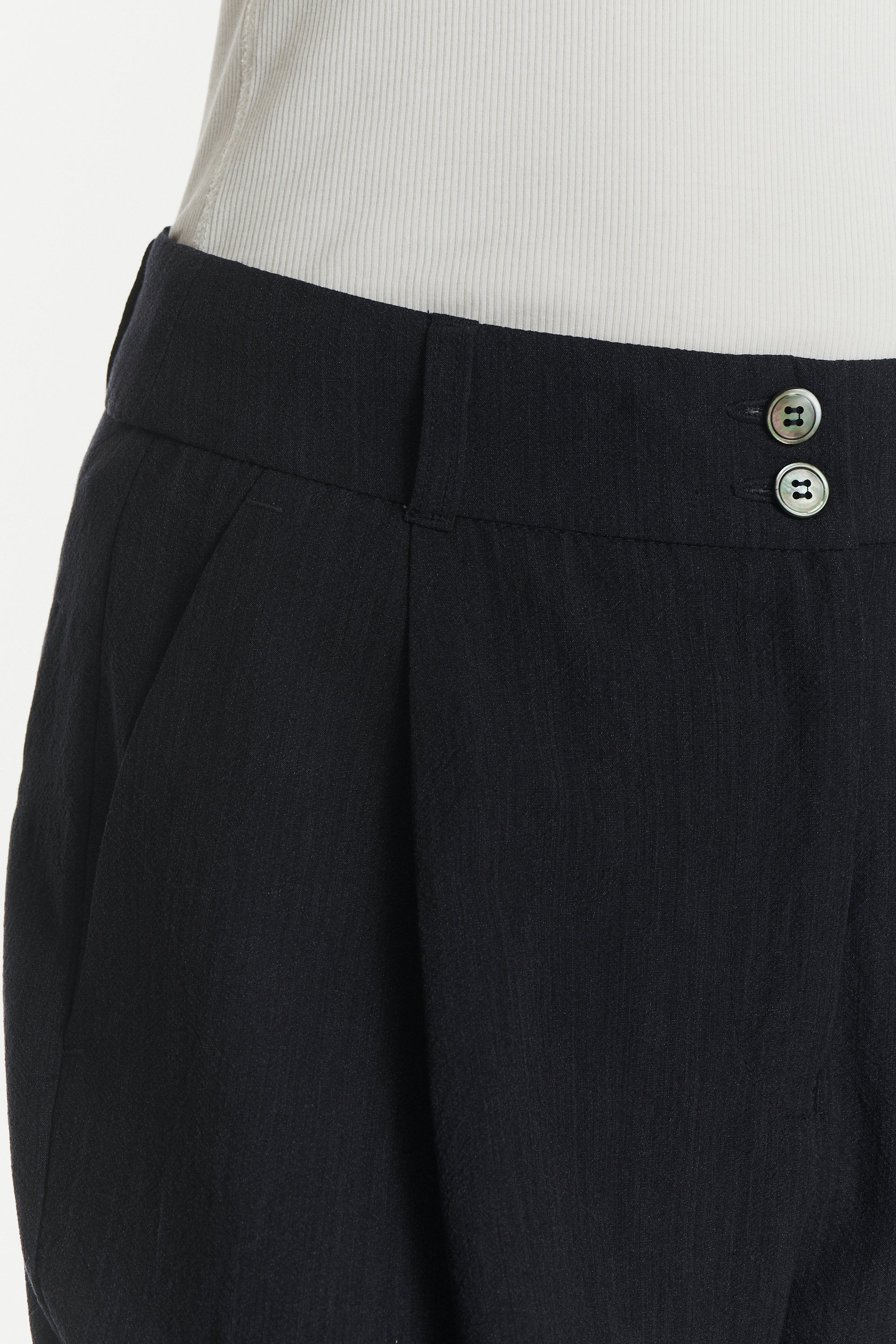 Genuine Trousers in a Navy Blue Italian Virgin Wool and Viscose Crepe