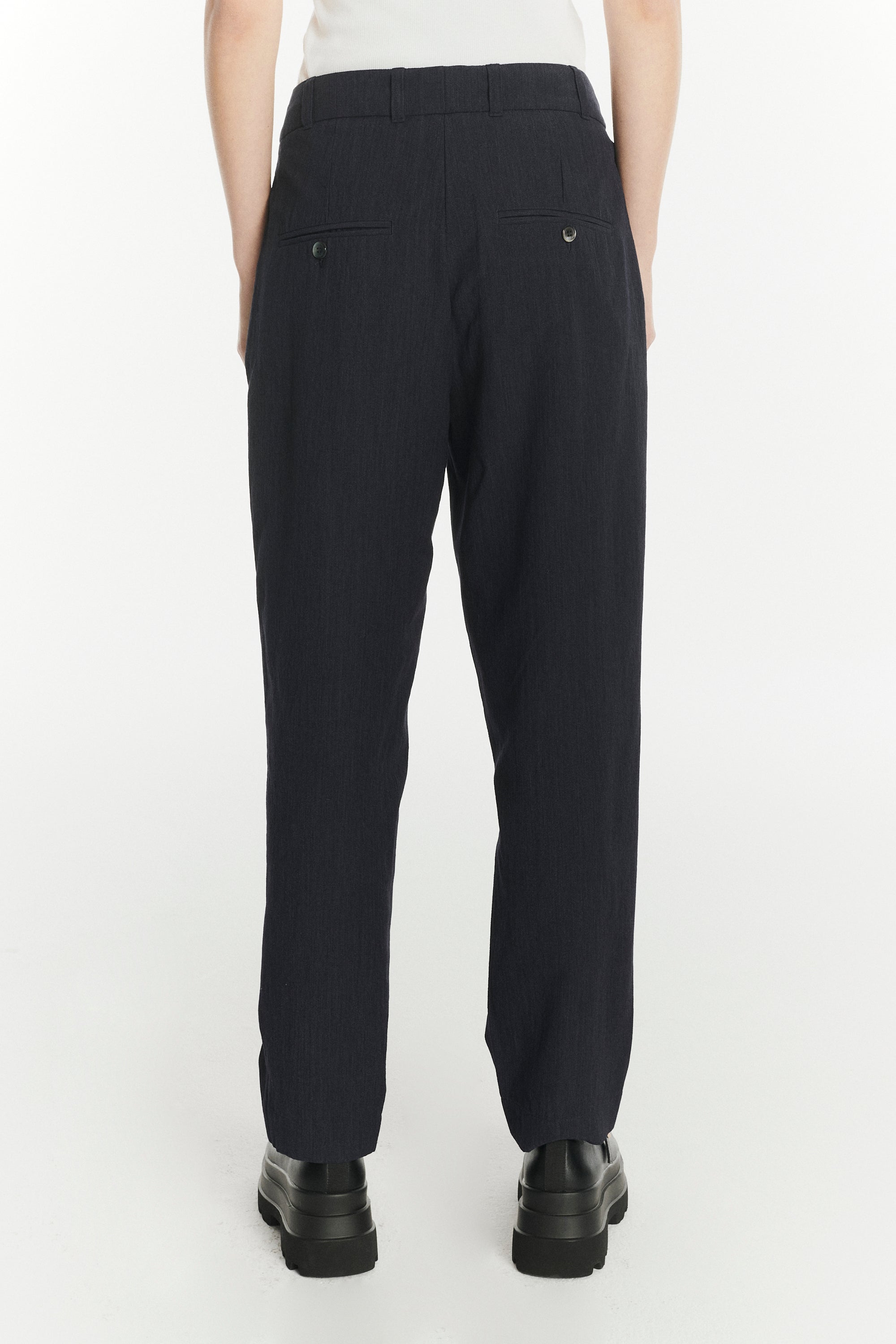 Genuine Trousers in a Navy Blue Italian Virgin Wool and Viscose Crepe