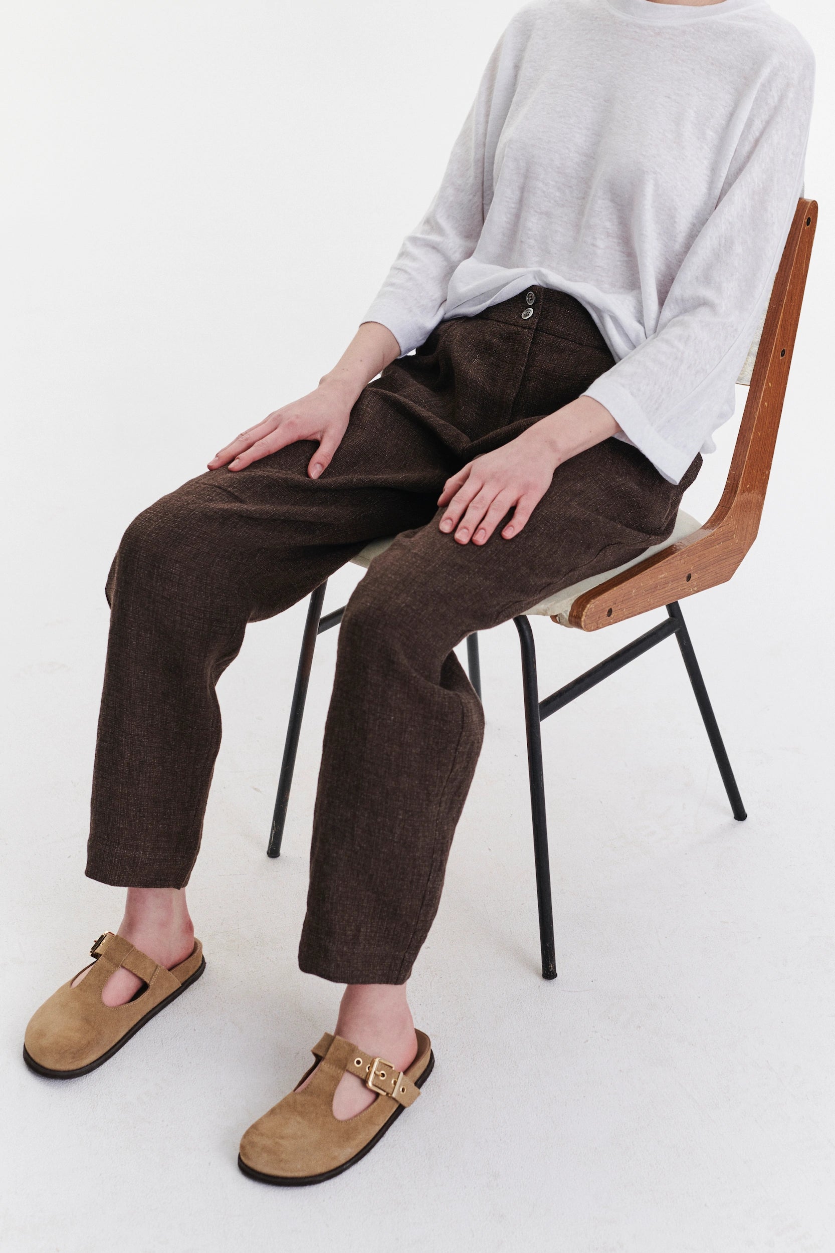 Genuine Trousers in a Brown Fluid Italian Linen Crepe