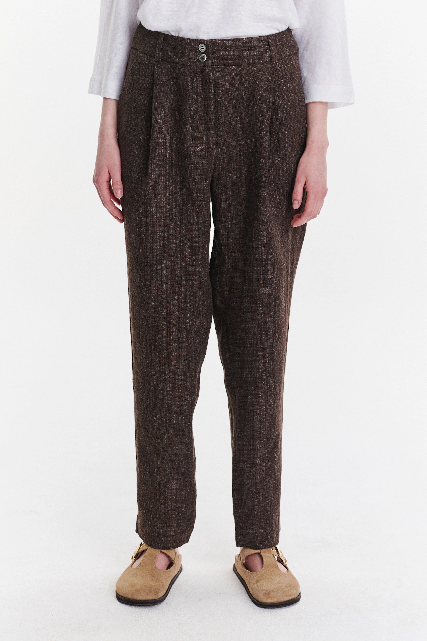Genuine Trousers in a Brown Fluid Italian Linen Crepe