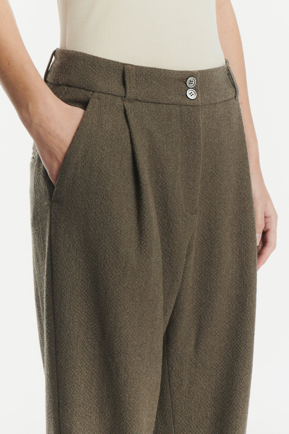 Trousers in a Taupe Italian Virgin Wool and Cotton Seersucker