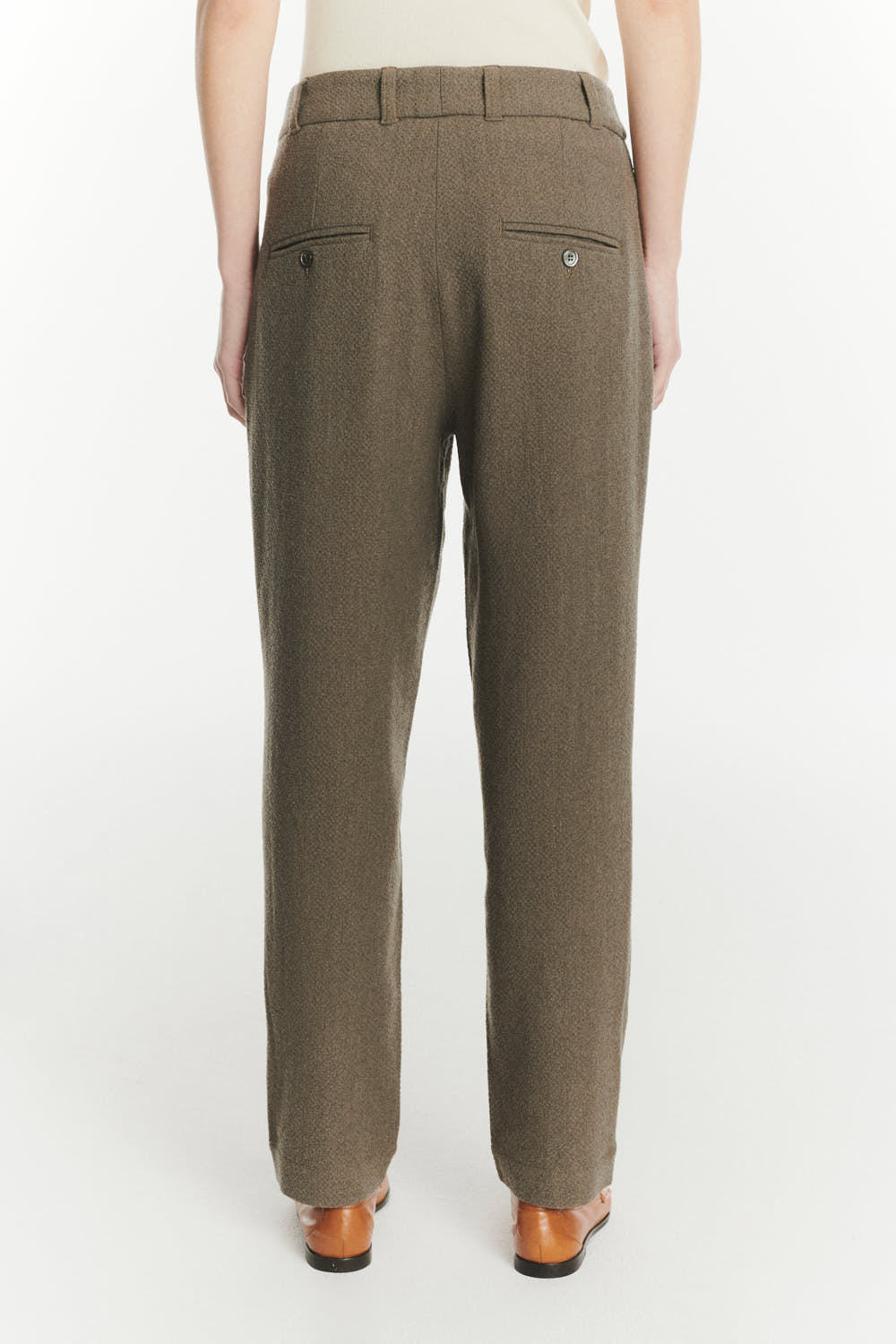 Trousers in a Taupe Italian Virgin Wool and Cotton Seersucker
