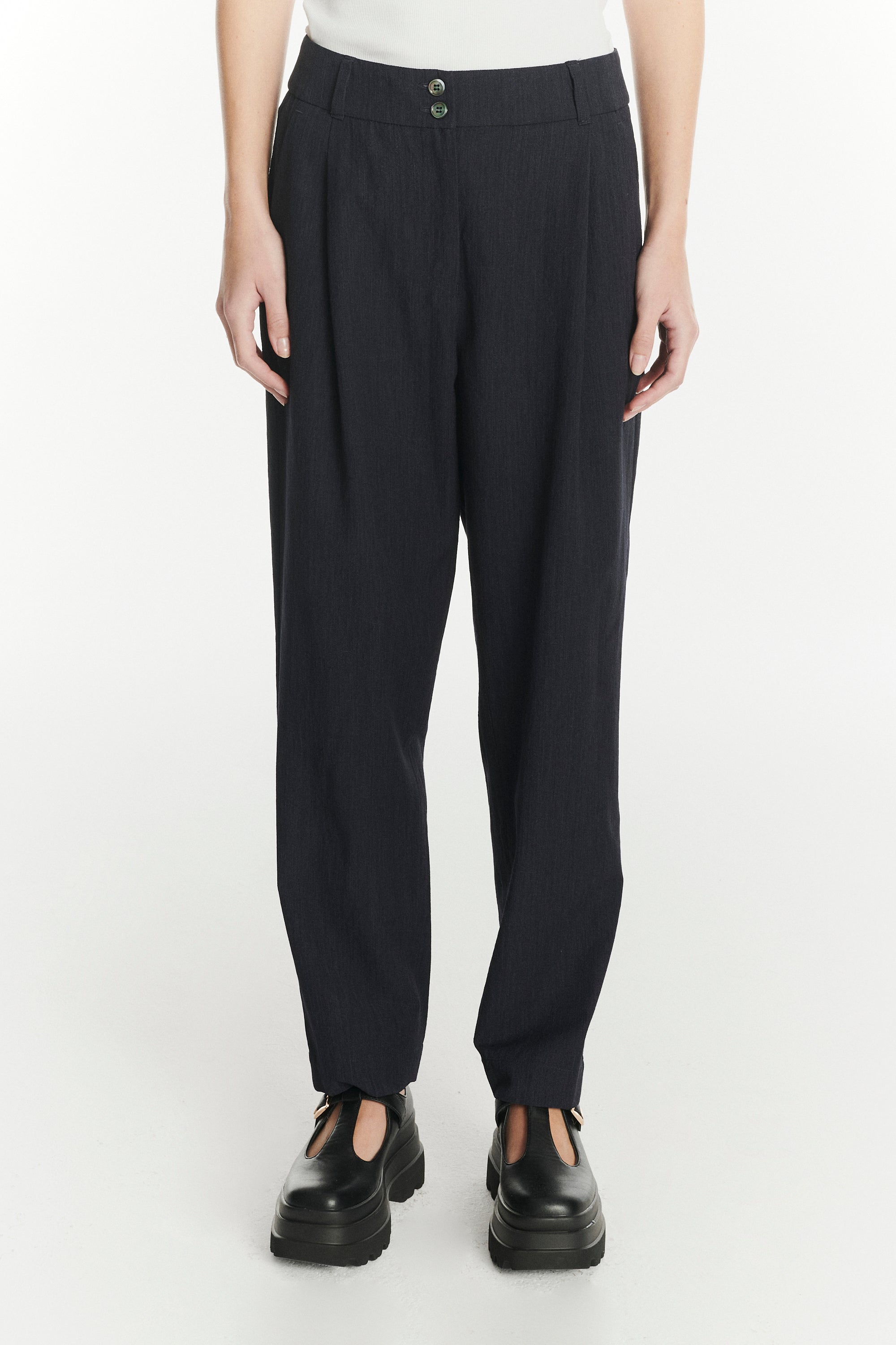 Genuine Trousers in a Navy Blue Italian Virgin Wool and Viscose Crepe