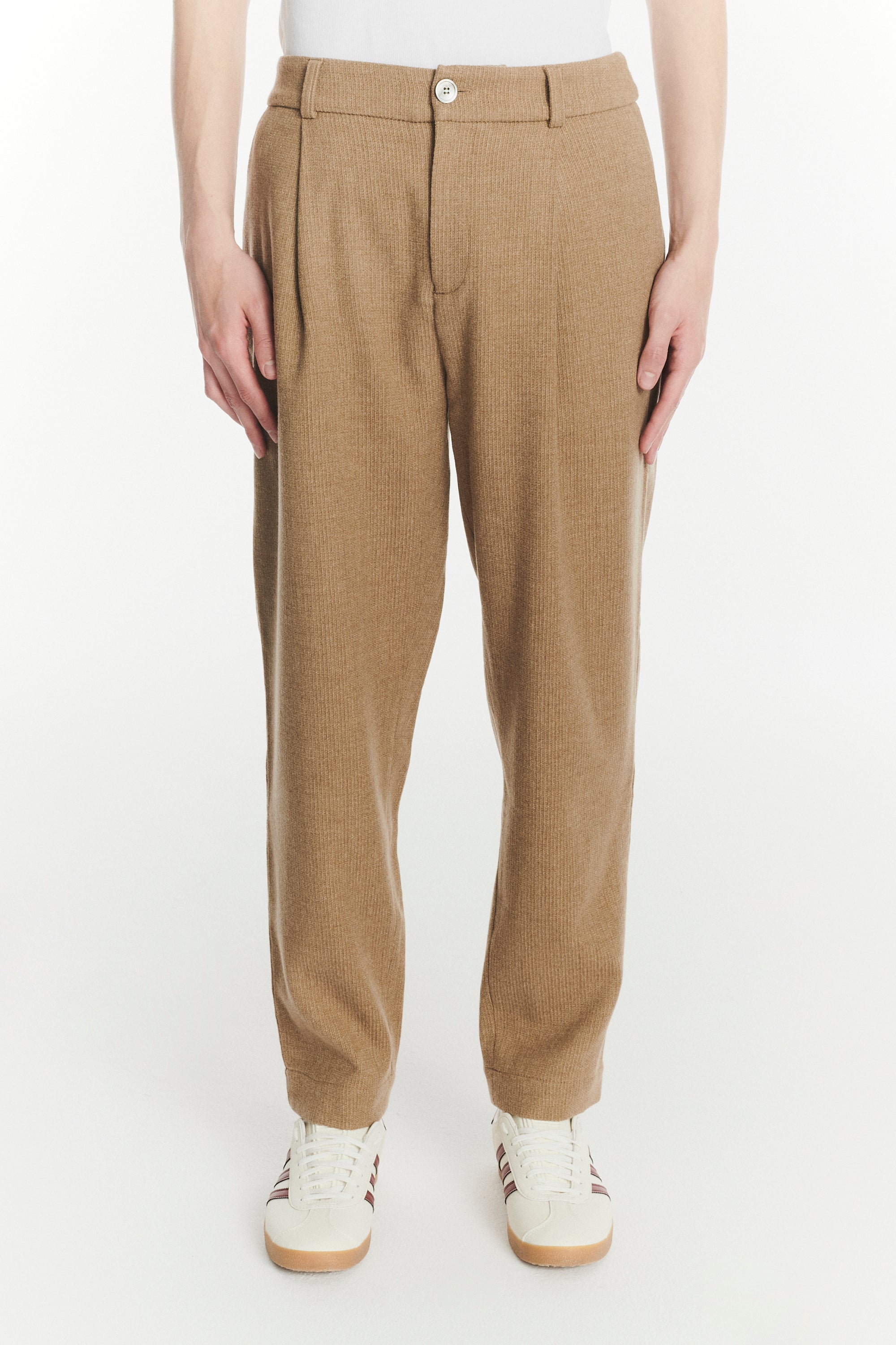 Genuine Trousers in the Finest Light Beige Italian Virgin Wool and Cashmere