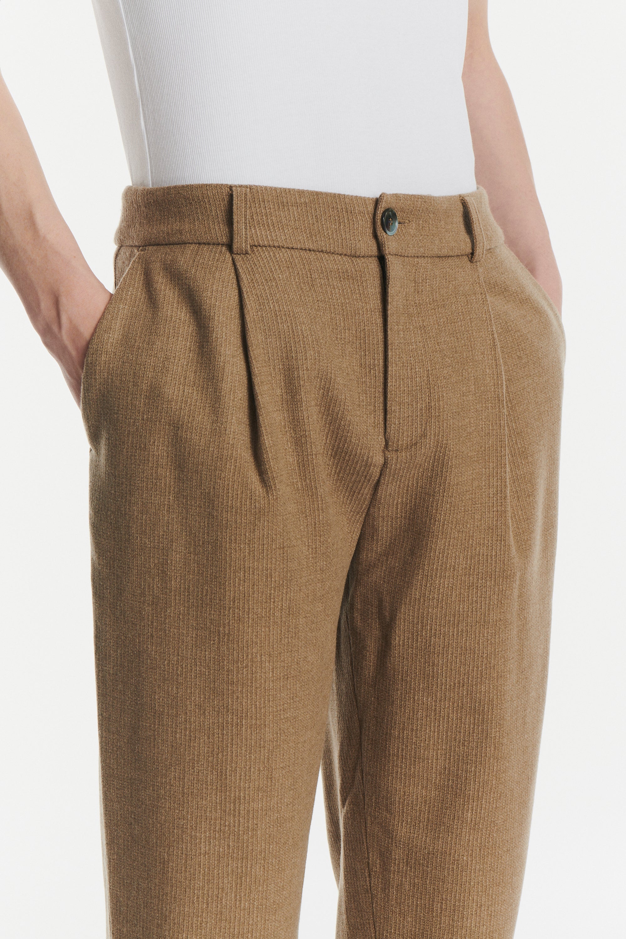 Genuine Trousers in the Finest Light Beige Italian Virgin Wool and Cashmere