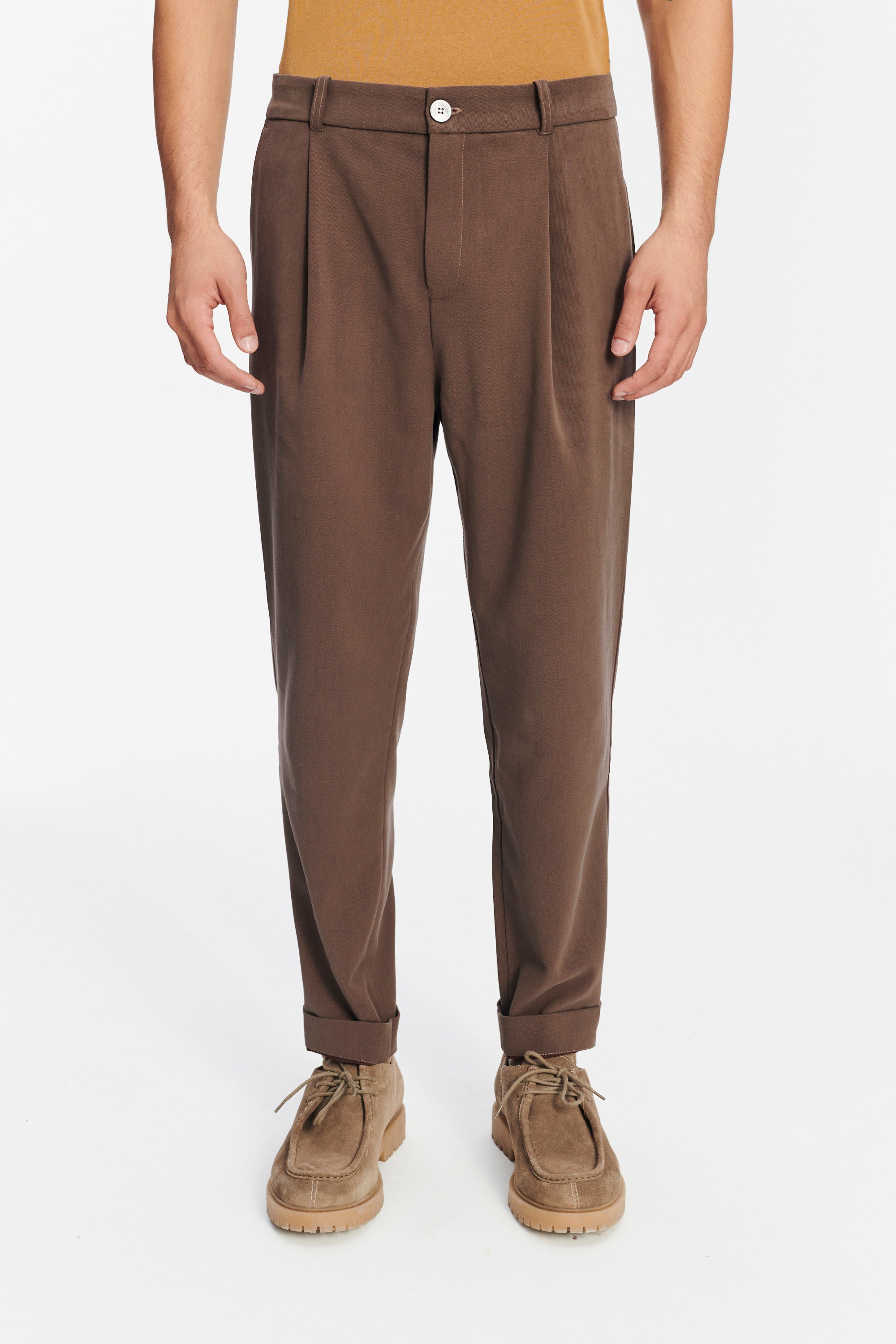 Genuine Trousers in the Finest Blend of Taupe Brown Italian Virgin Wool and Cotton