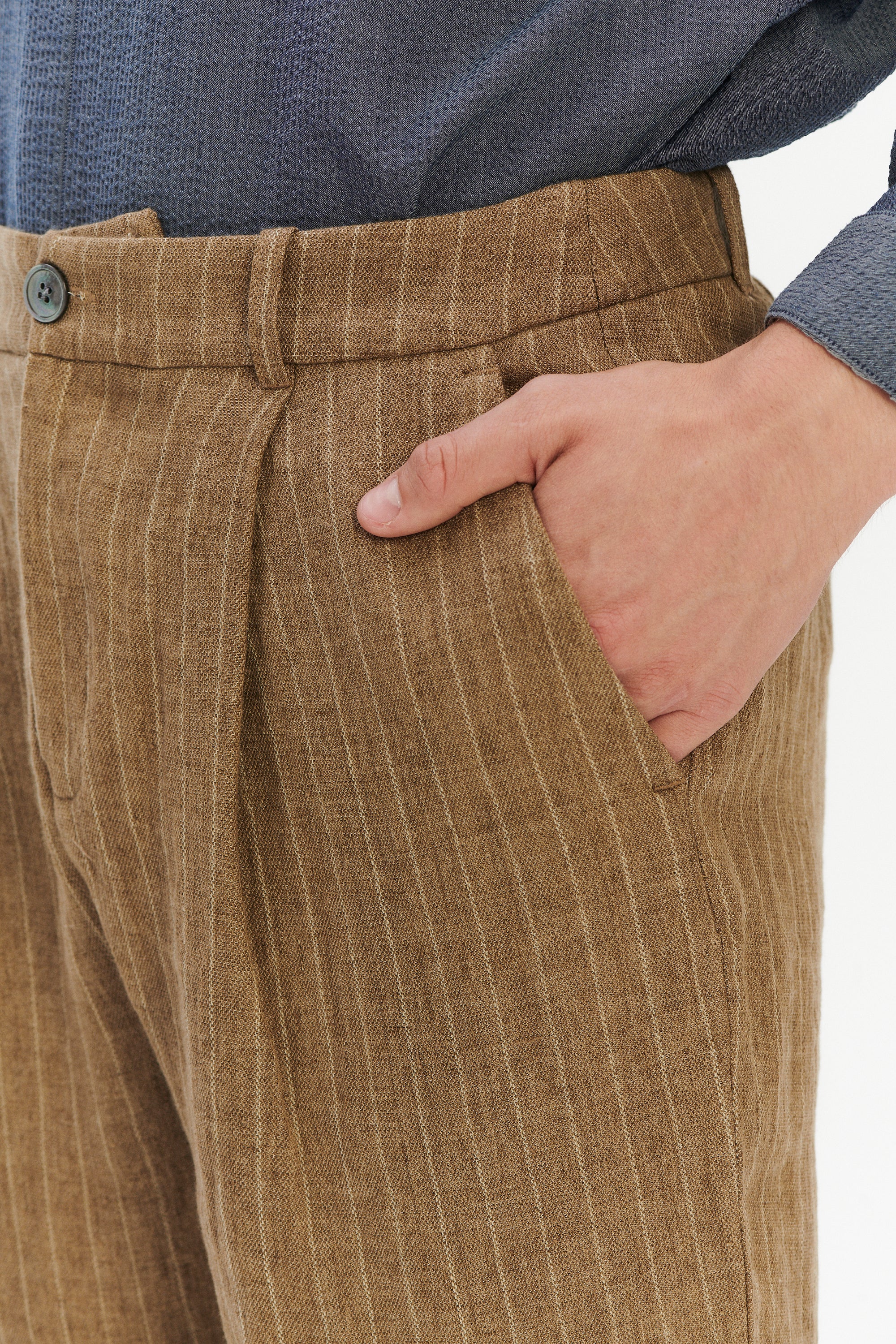Genuine Trousers in a Camel Fluid Italian Linen and Viscose