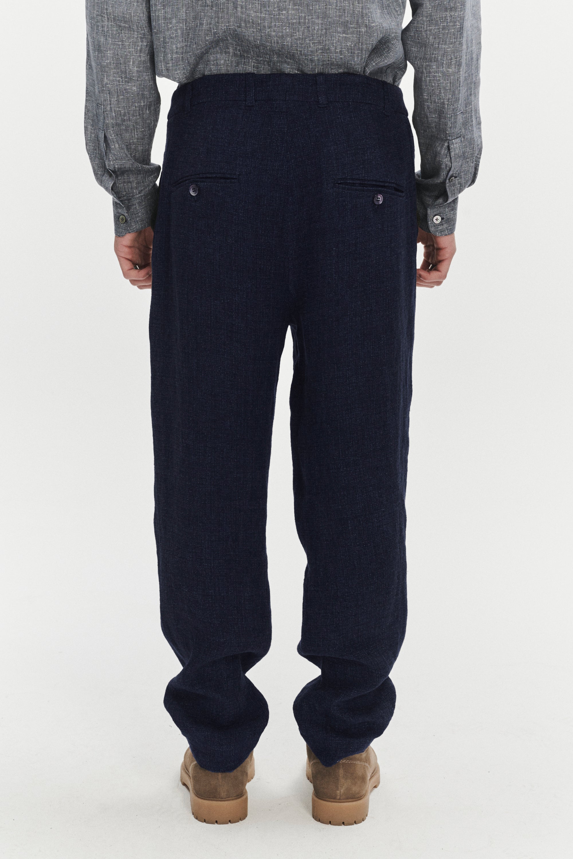 Genuine Trousers in a Navy Fluid and Structured Italian Linen Crepe