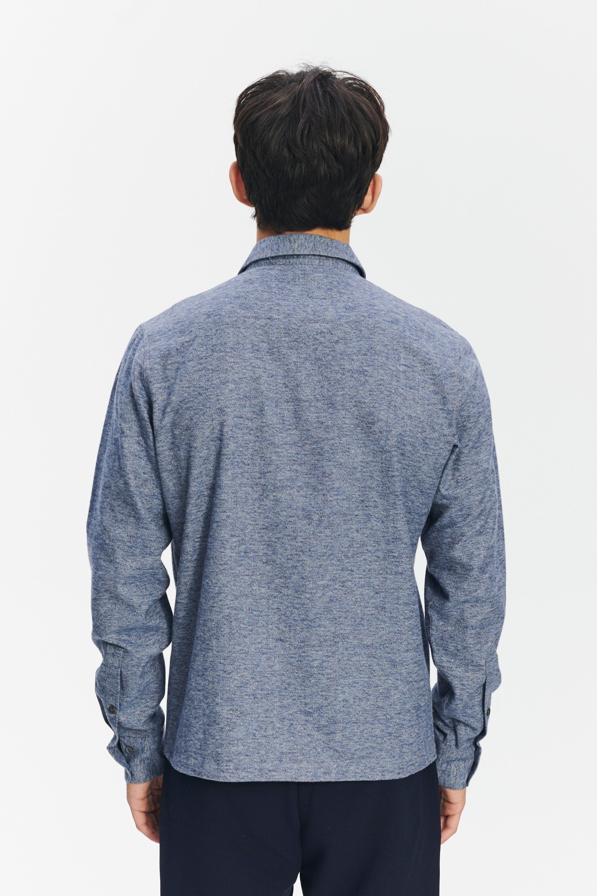 Carpenter Shirt in a Fine Blue Melange  Italian Cotton Flannel by Albini