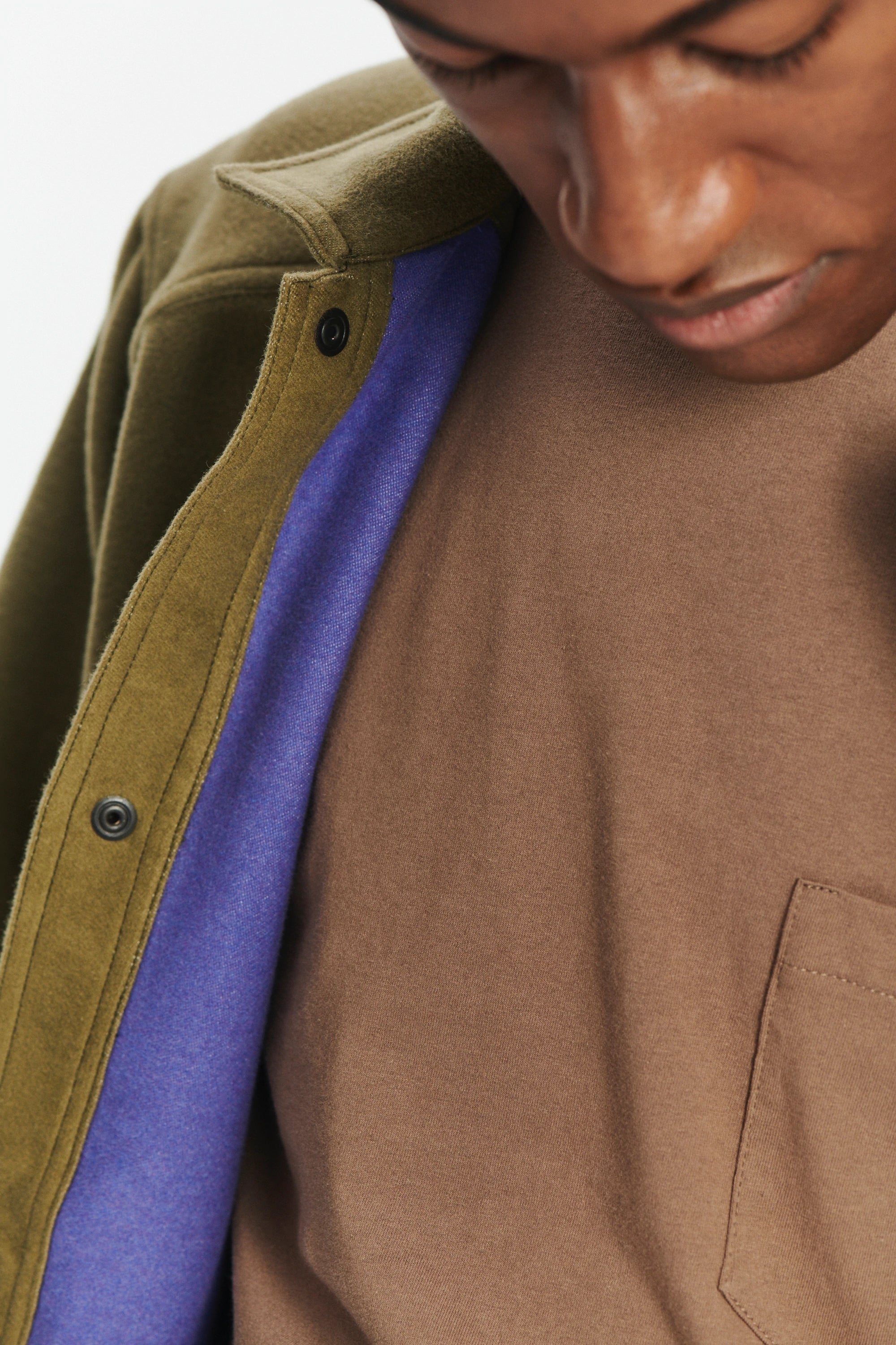 French Workwear Jacket in the Finest Green and Violet Blue Italian Double Sided Cotton