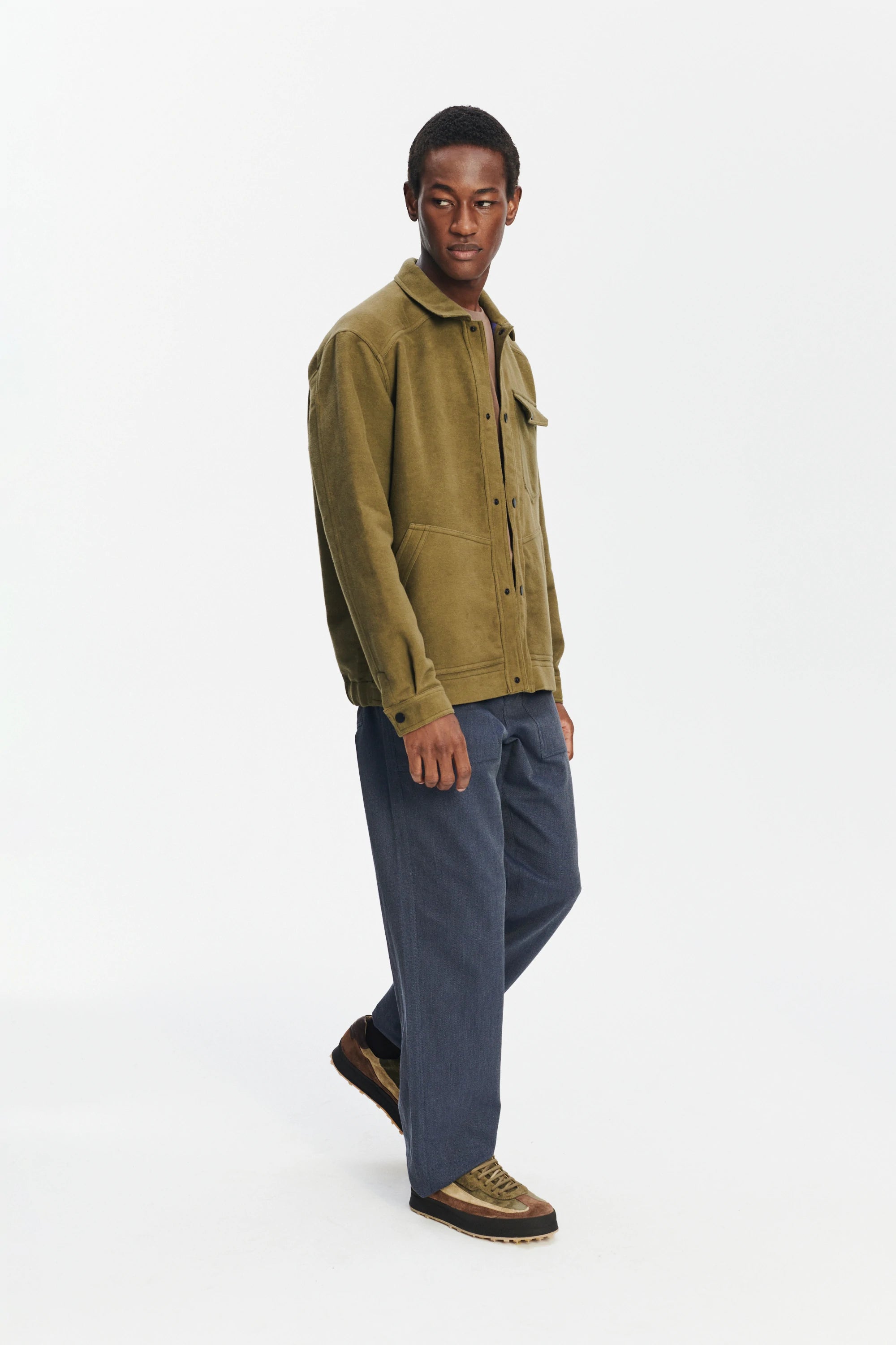 French Workwear Jacket in the Finest Green and Violet Blue Italian Double Sided Cotton