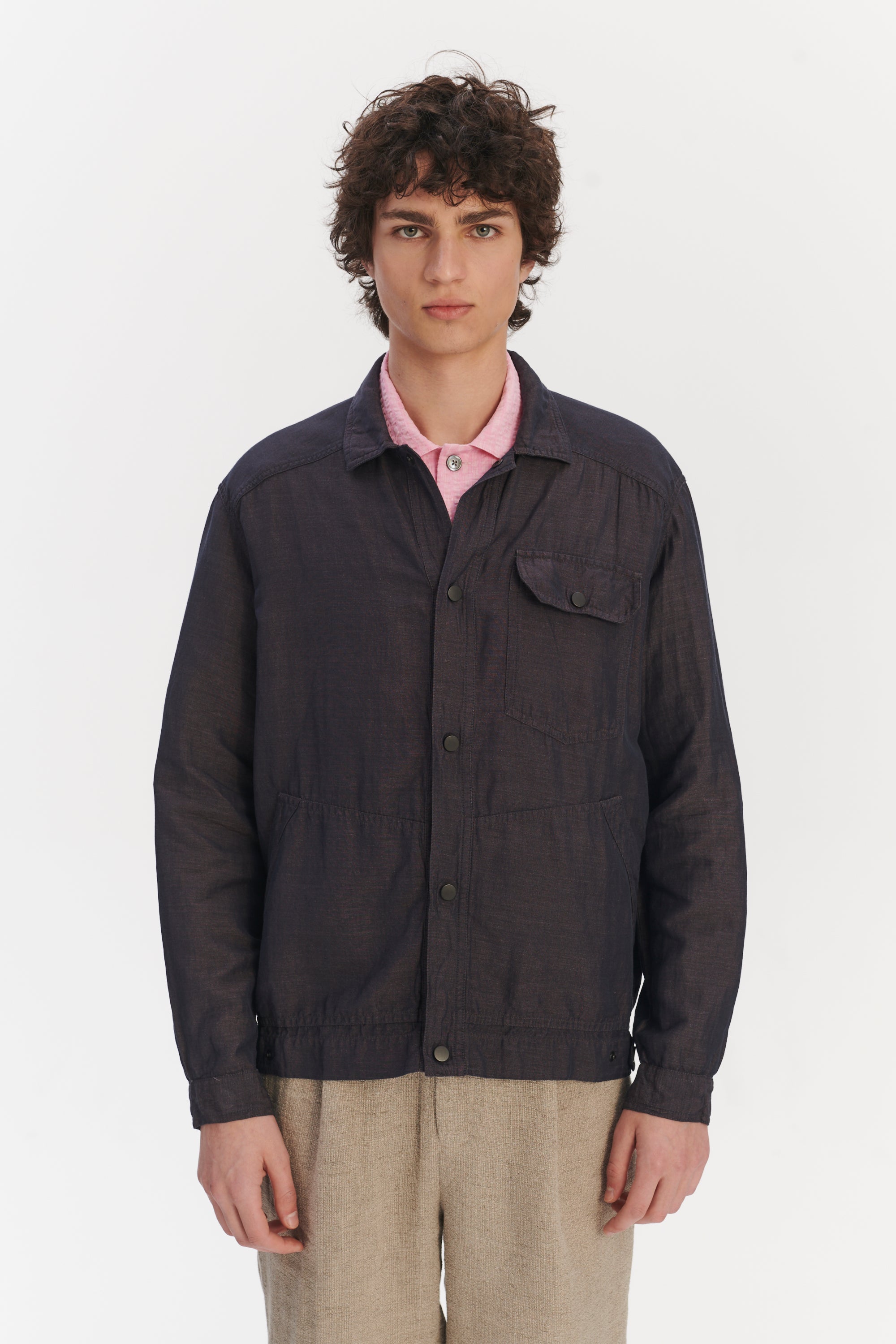 French Workwear Jacket in a Purple Brown Light Italian Linen