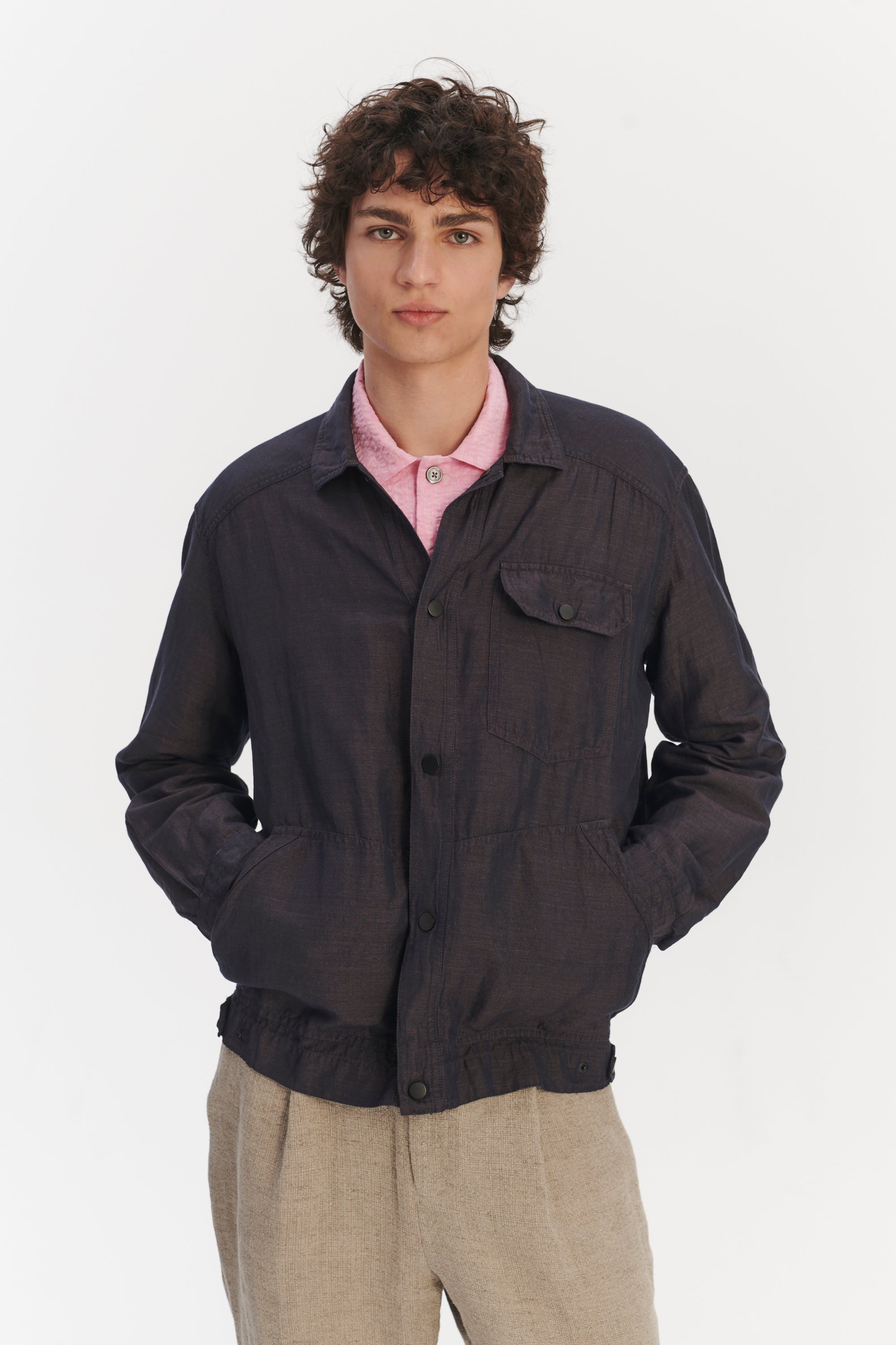 French Workwear Jacket in a Purple Brown Light Italian Linen