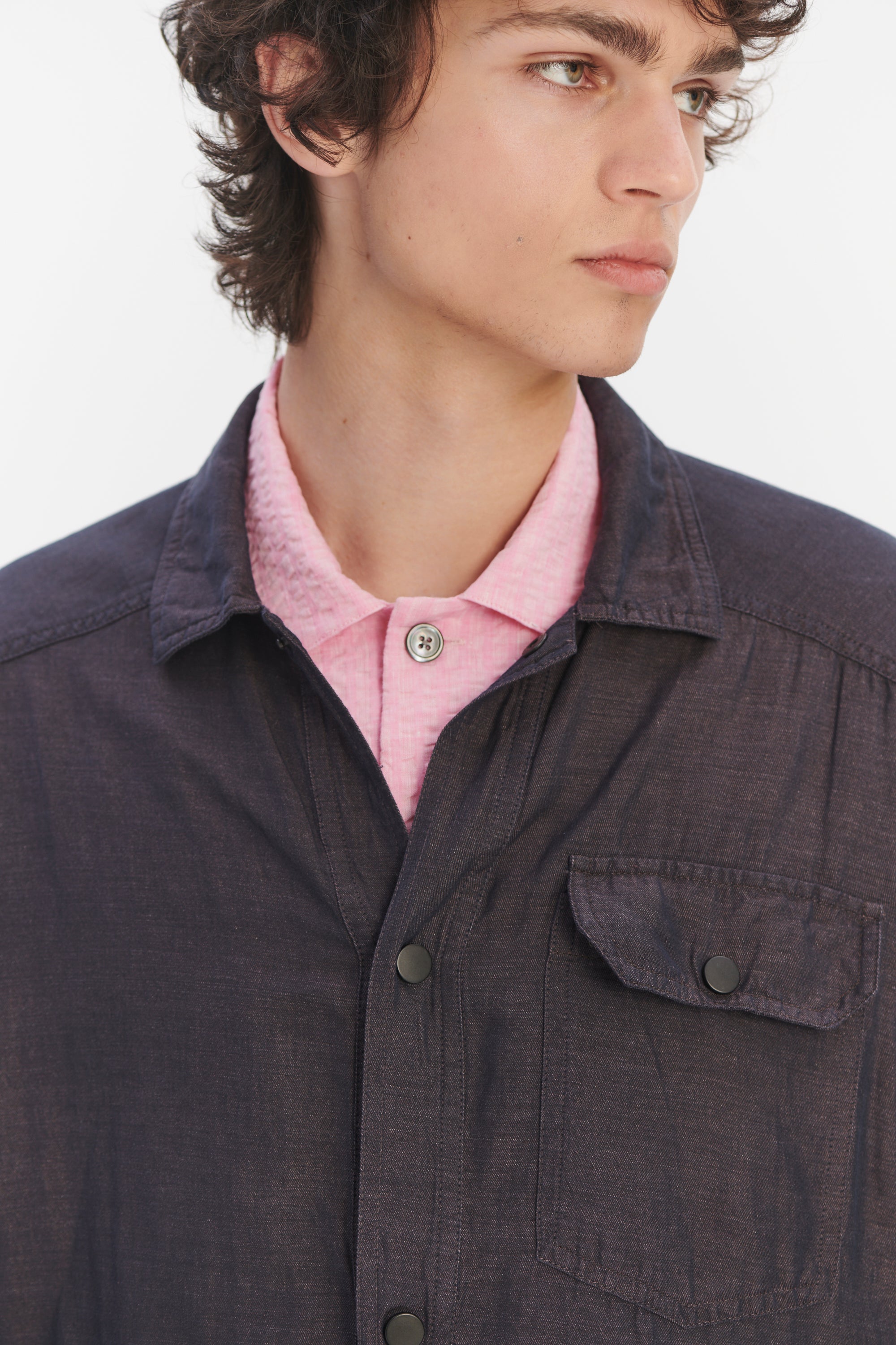 French Workwear Jacket in a Purple Brown Light Italian Linen