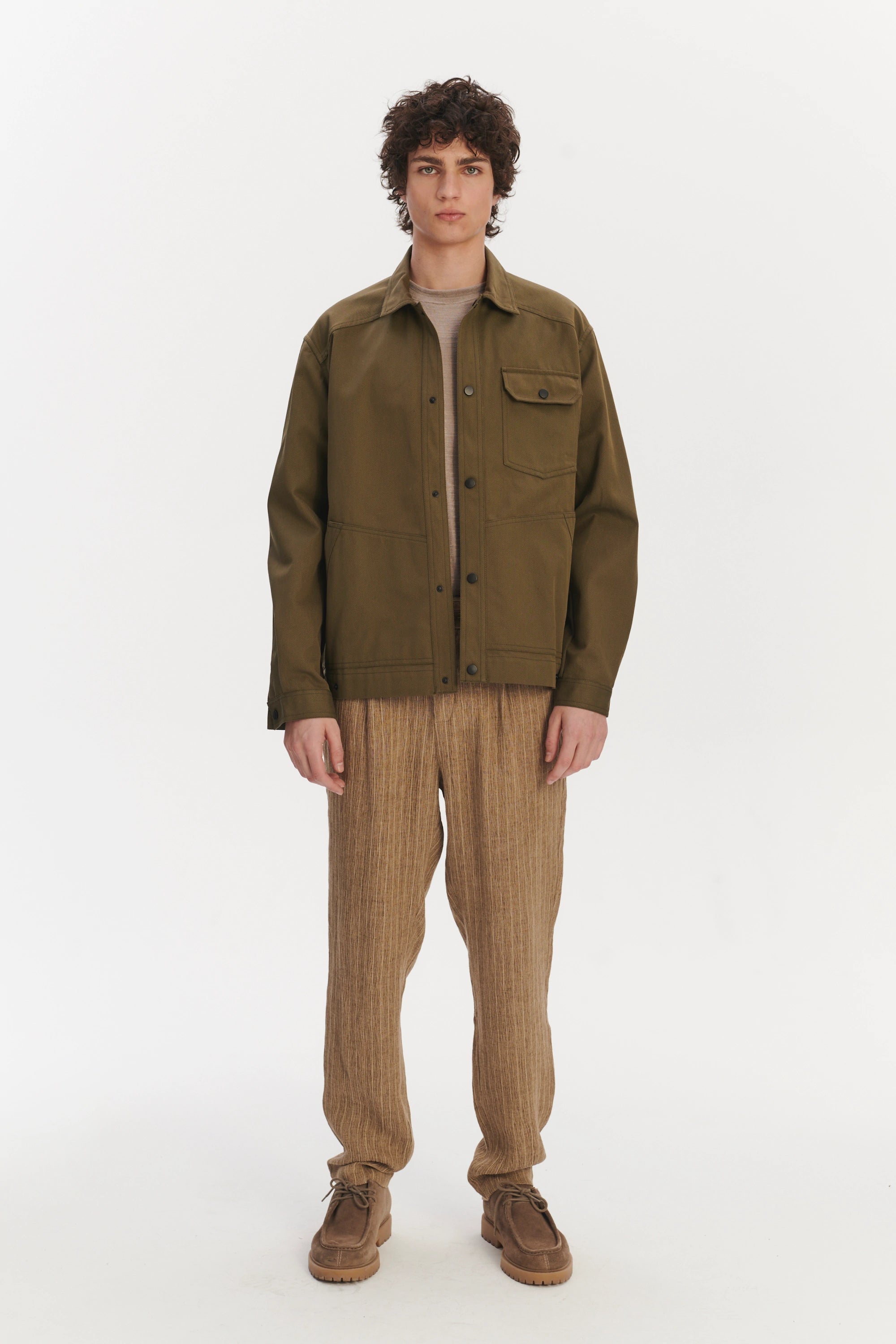 French Workwear Jacket in a Moss Green Sturdy Italian Organic Cotton