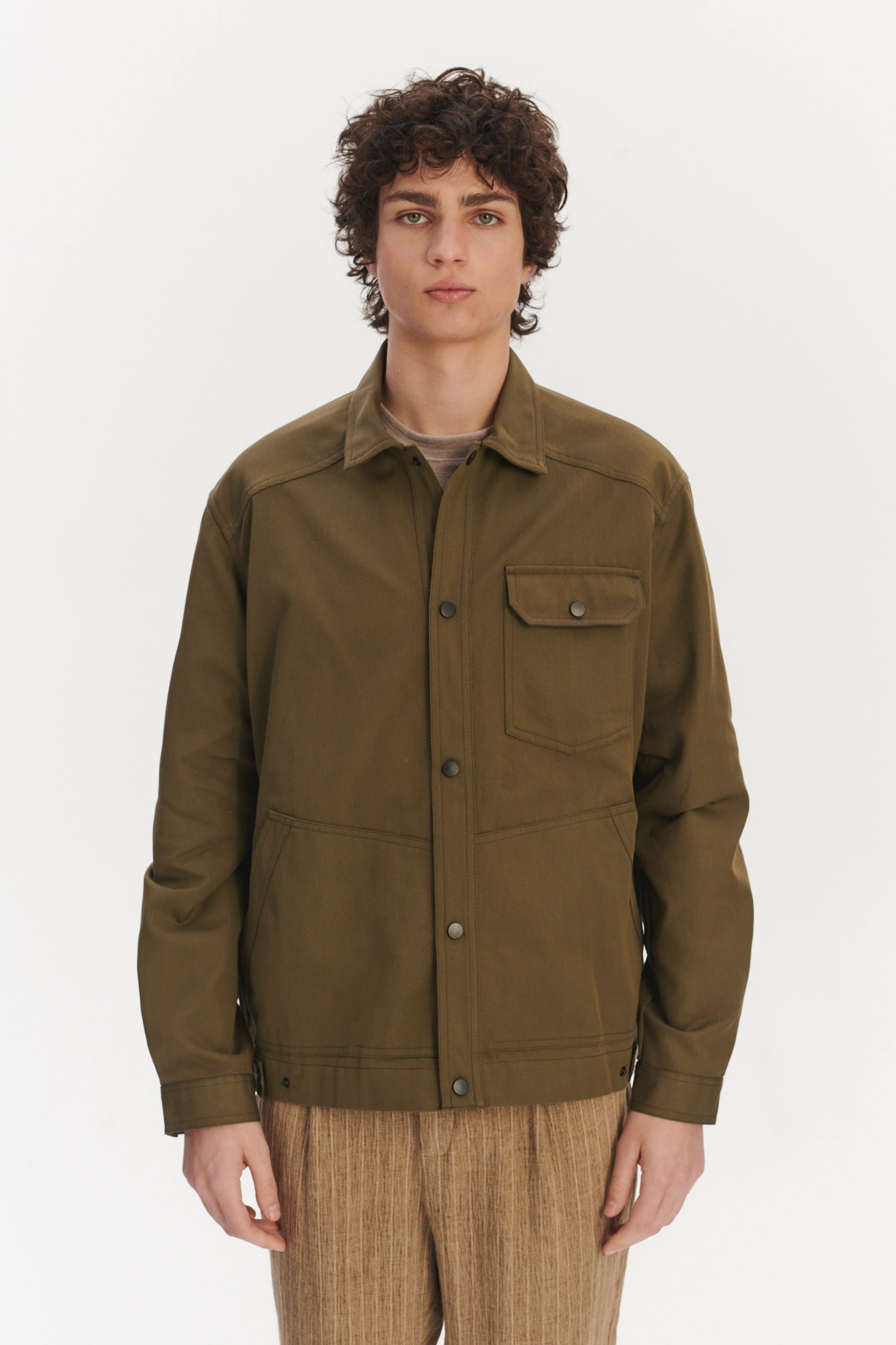 French Workwear Jacket in a Moss Green Sturdy Italian Organic Cotton