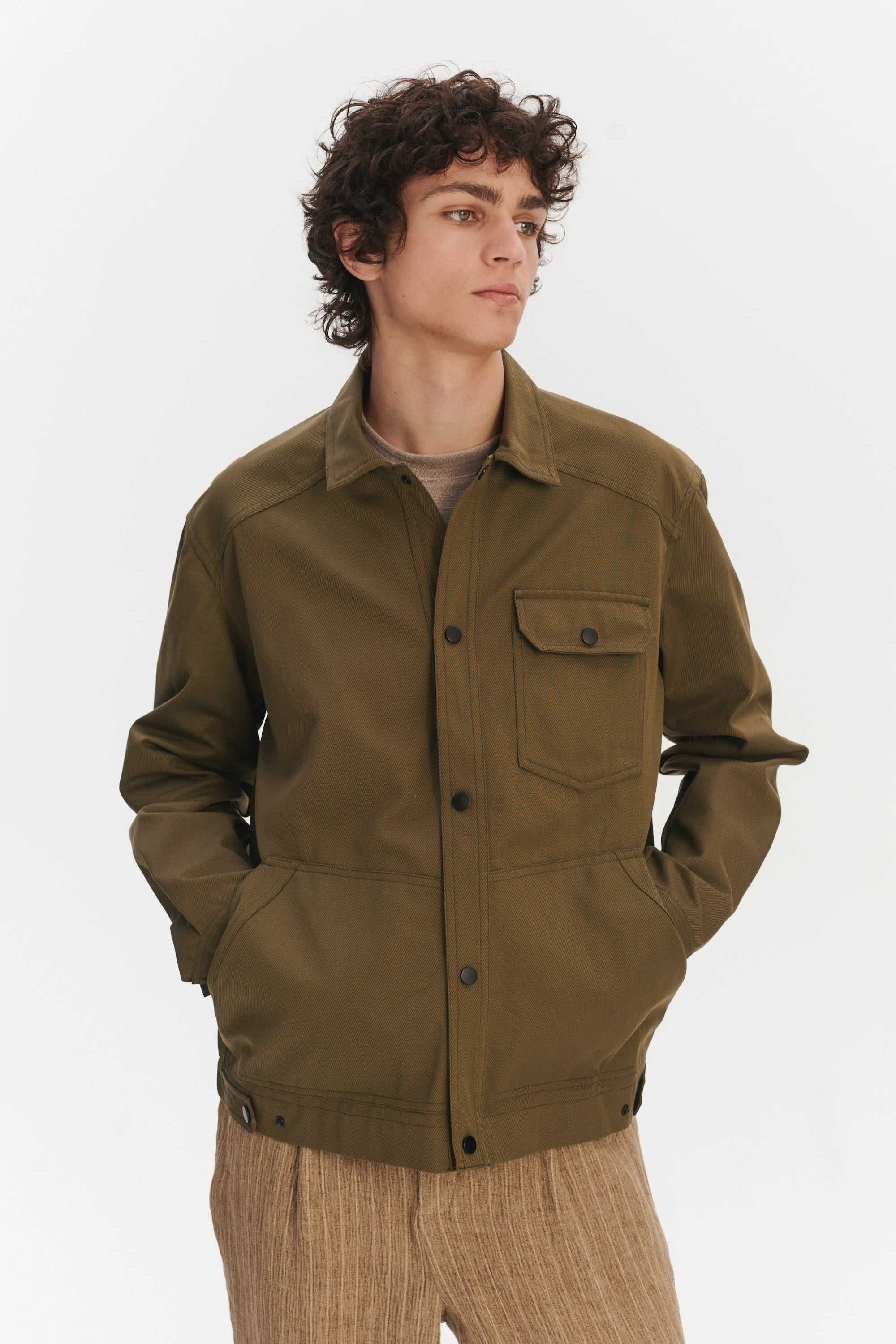 French Workwear Jacket in a Moss Green Sturdy Italian Organic Cotton