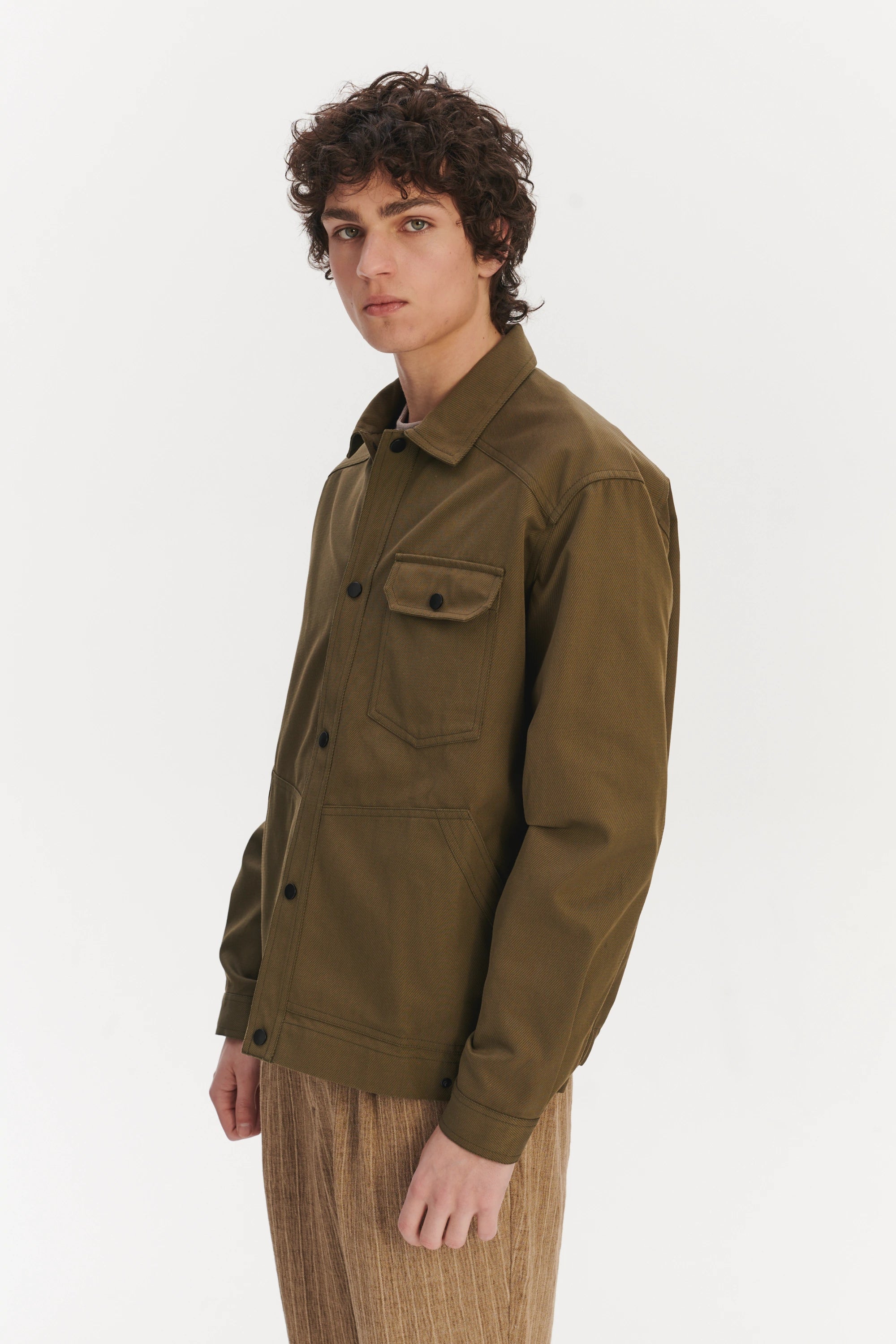 French Workwear Jacket in a Moss Green Sturdy Italian Organic Cotton