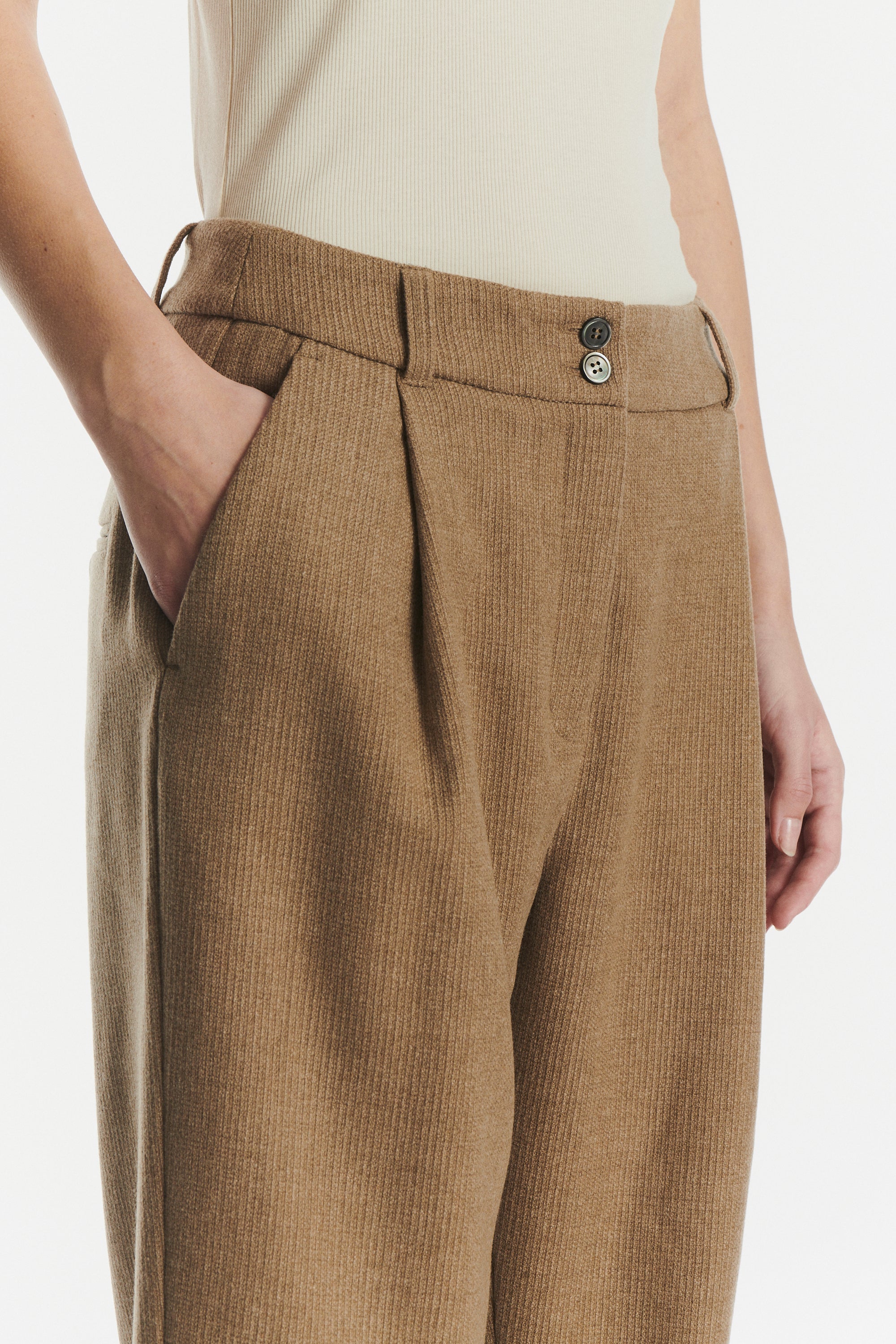 Slick Trousers in the Finest Light Beige Italian Virgin Wool and Cashmere