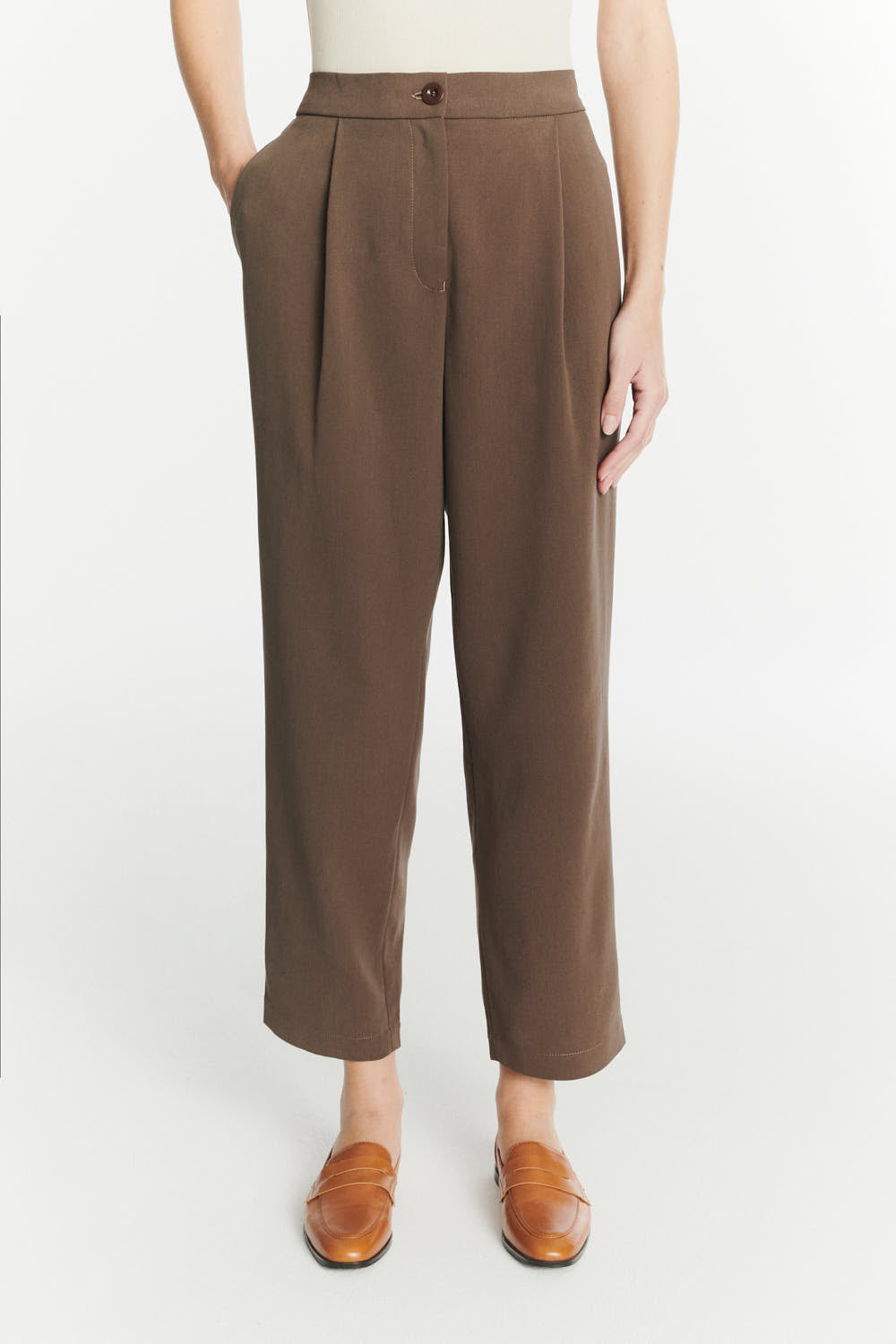 Trousers in the Finest Blend of Taupe Brown Italian Virgin Wool and Cotton by Albini
